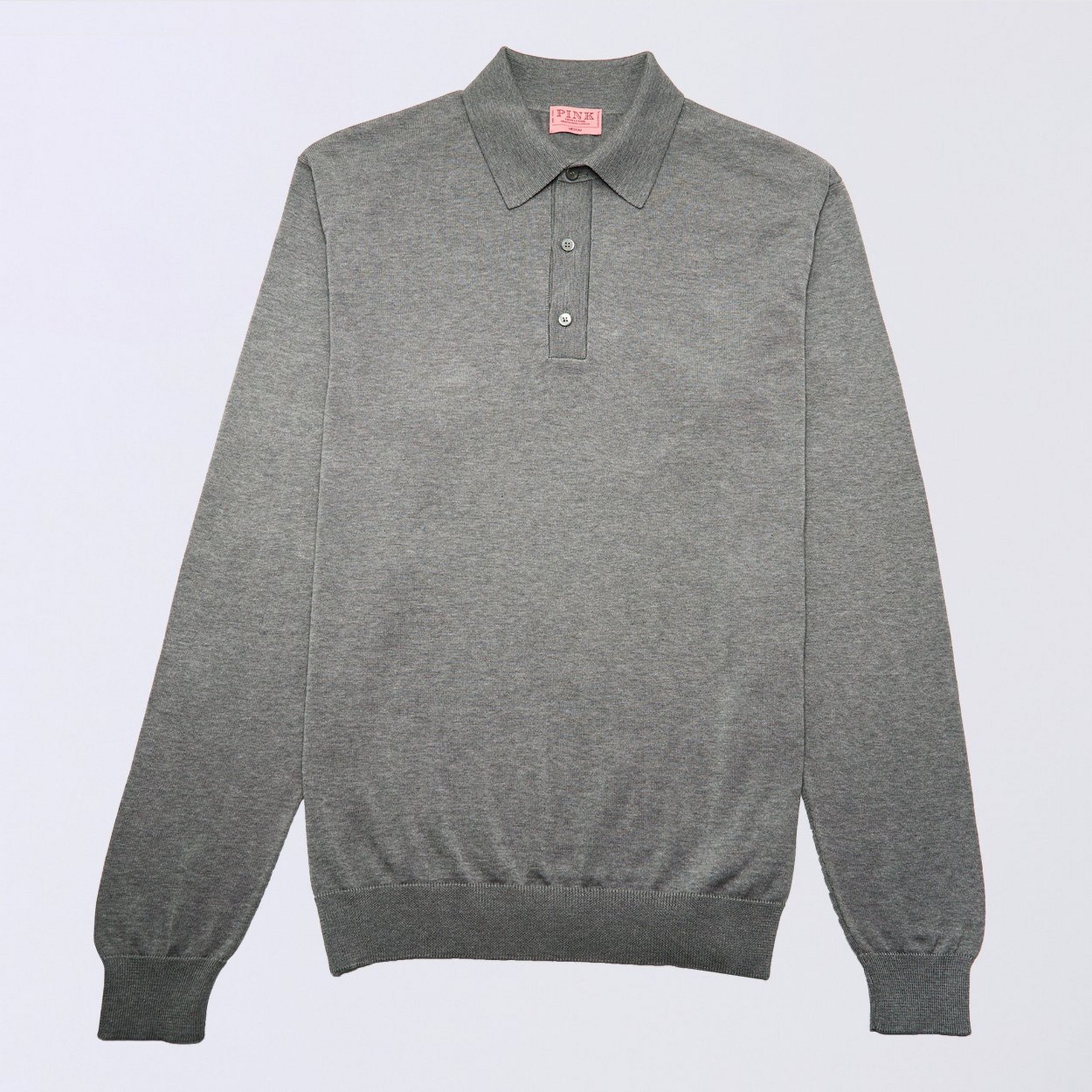 Grey Mercerised Cotton Long Sleeve Polo Shirt