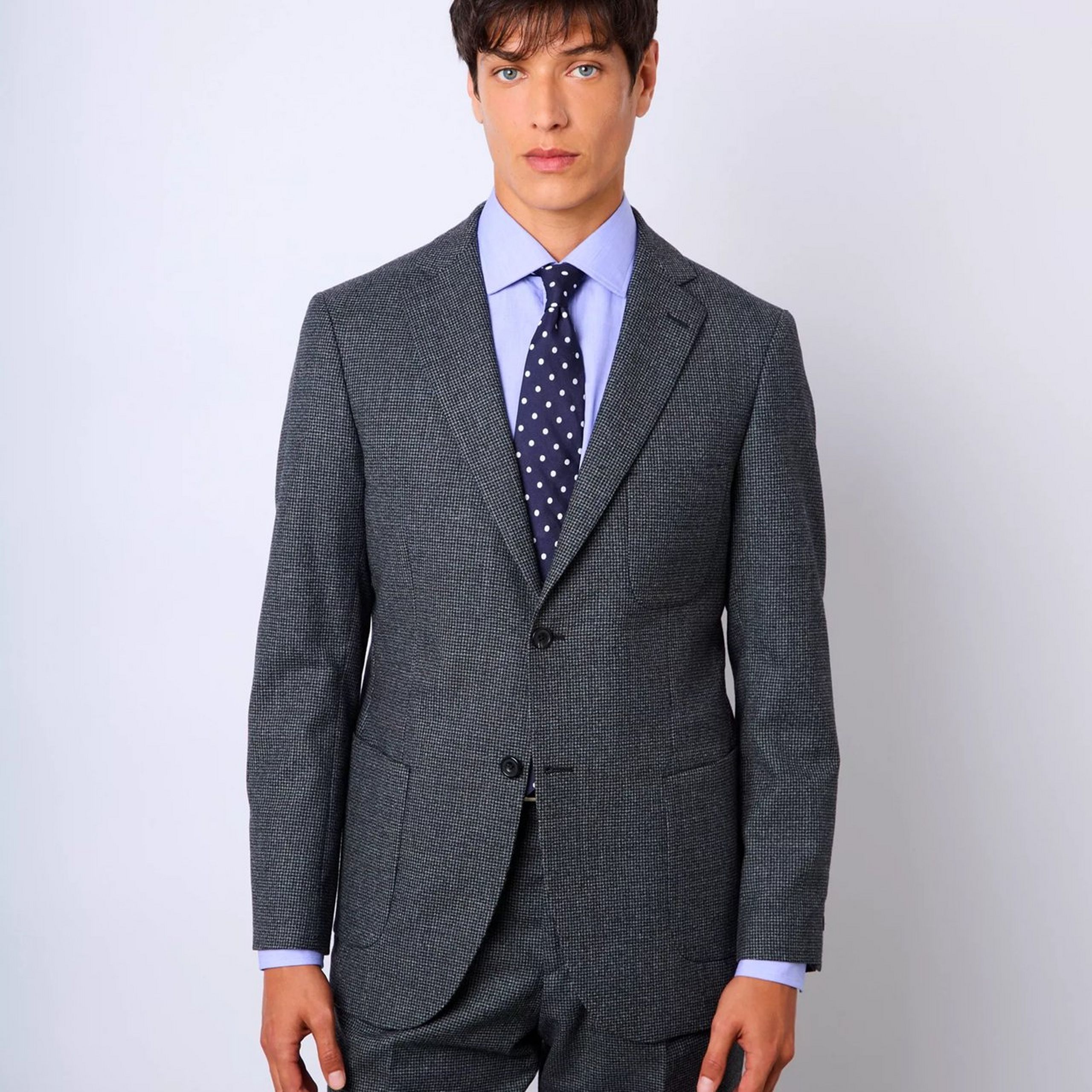 Charcoal Grey Classic Fit Houndstooth Wool Jacket