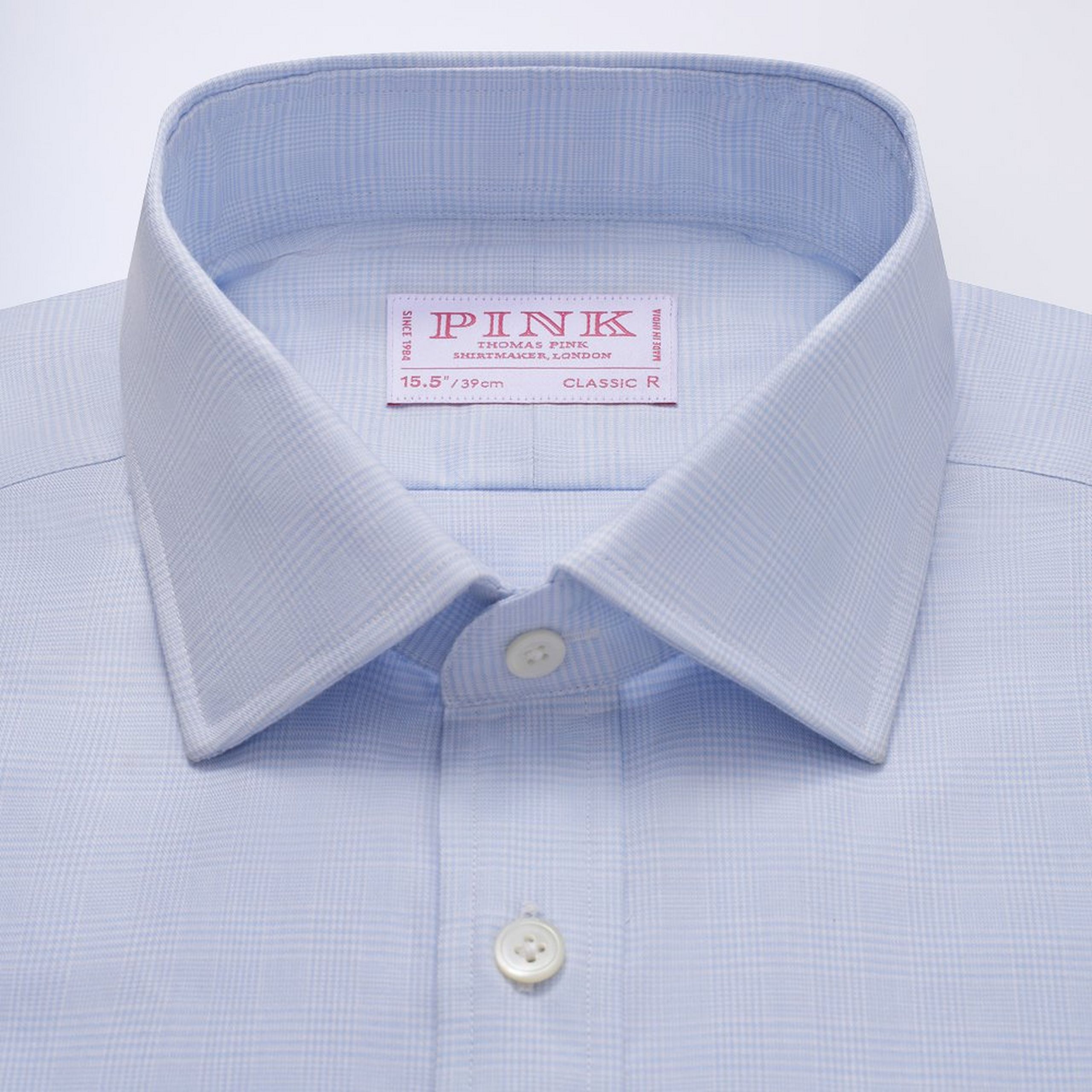 Pale Blue & White Classic Fit Formal Prince of Wales Check Shirt