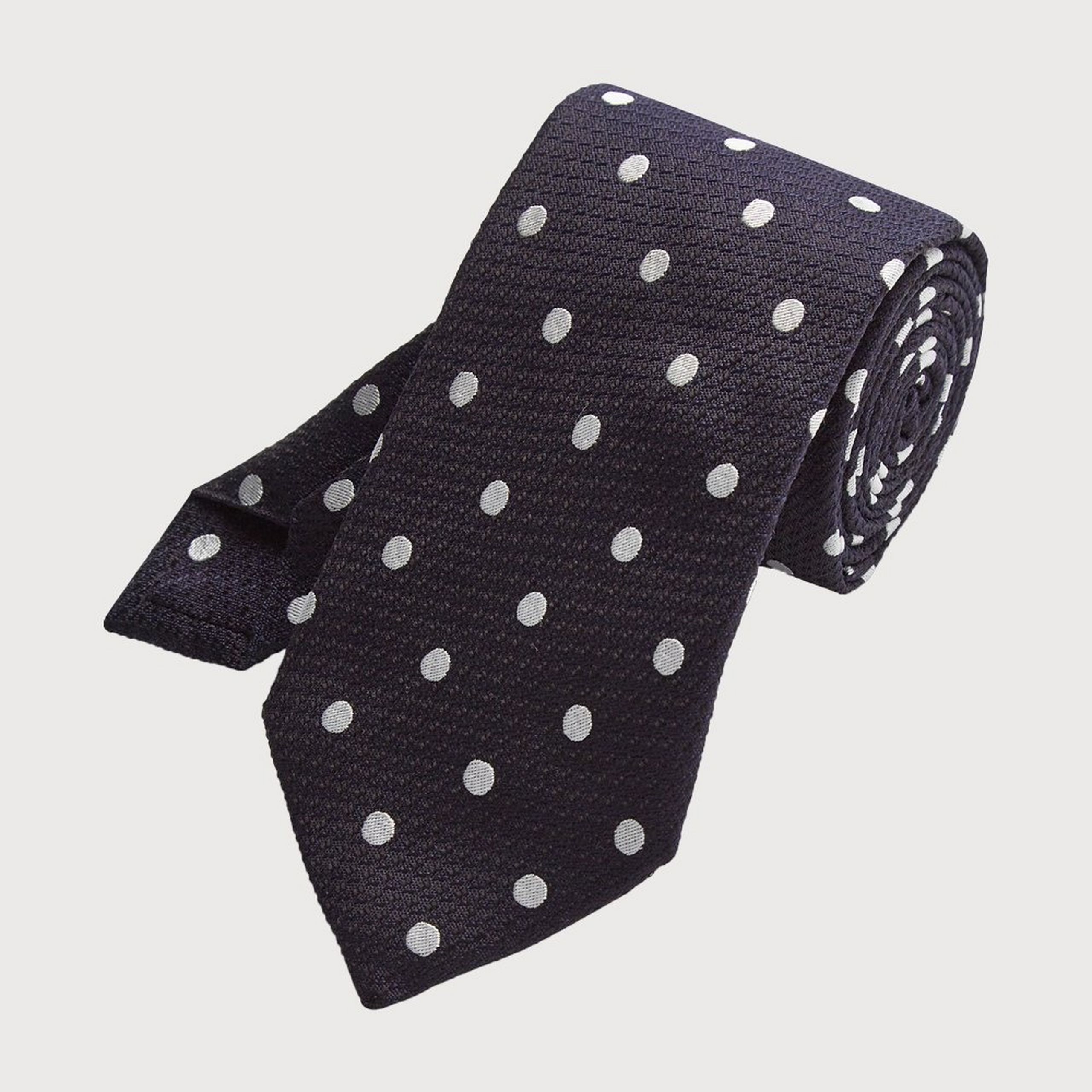 Navy Blue & Neutral Textured Silk Polka Dot Tie