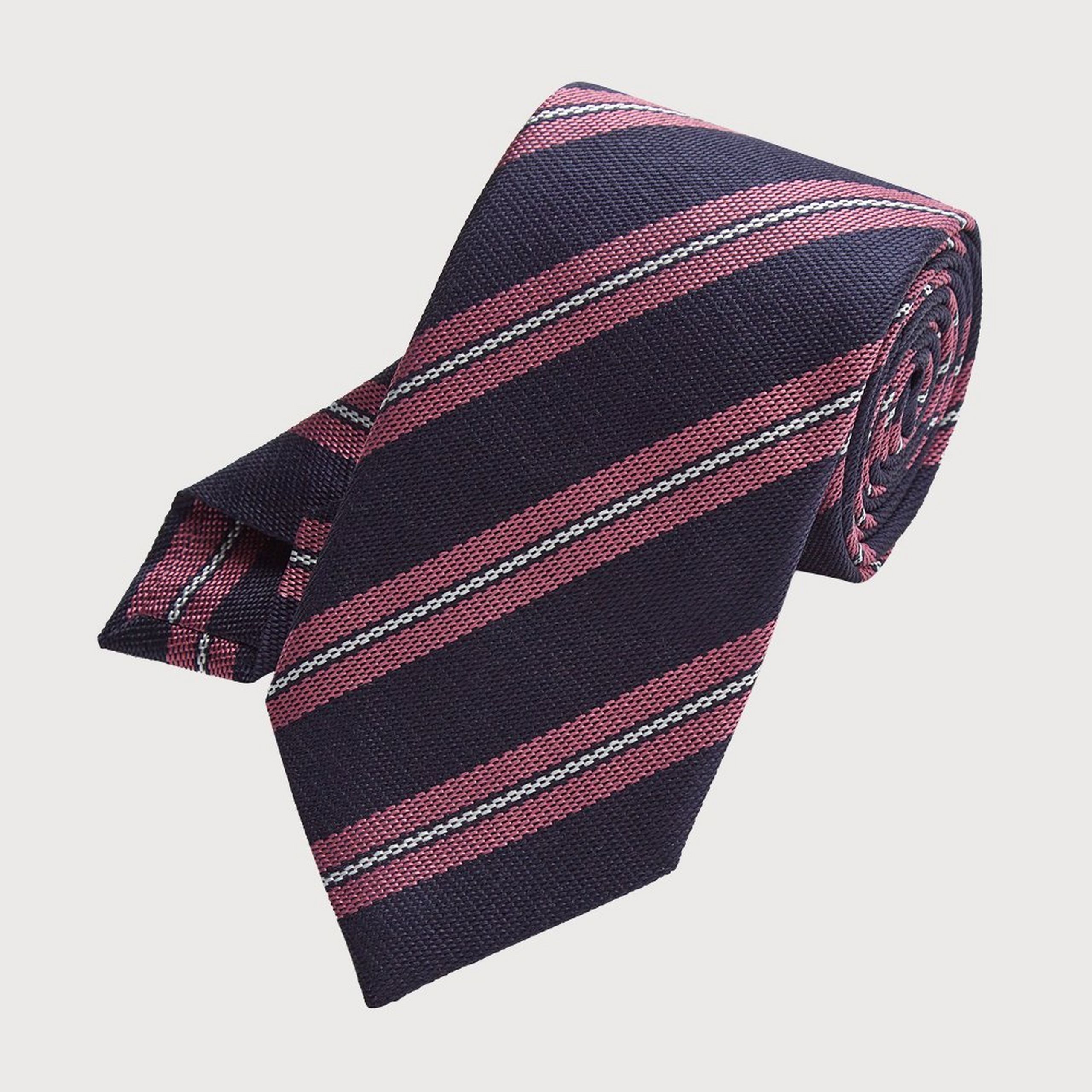Navy Blue & Pink Petersham Striped Silk Tie