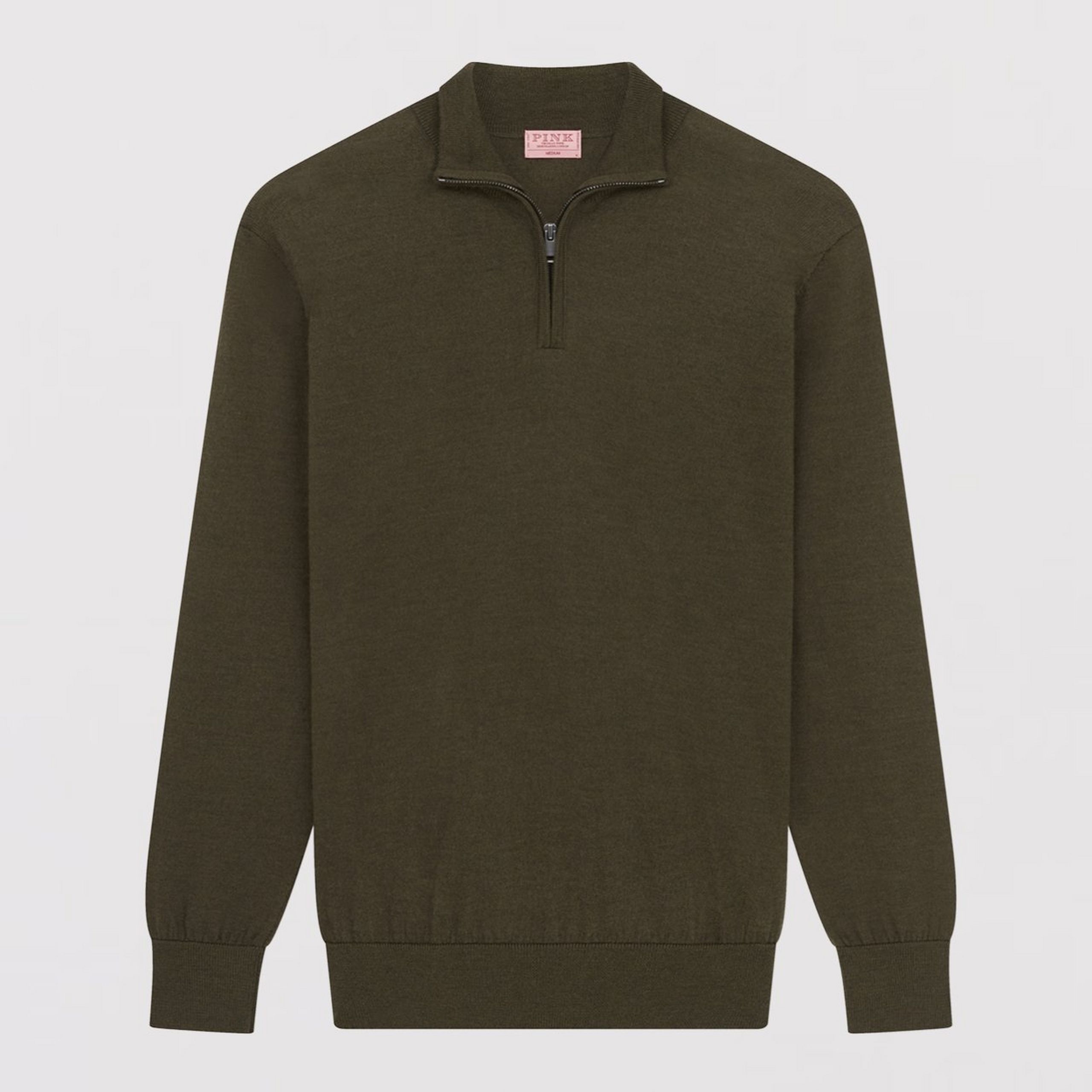 Olive Green Merino Wool Zip Neck Sweater