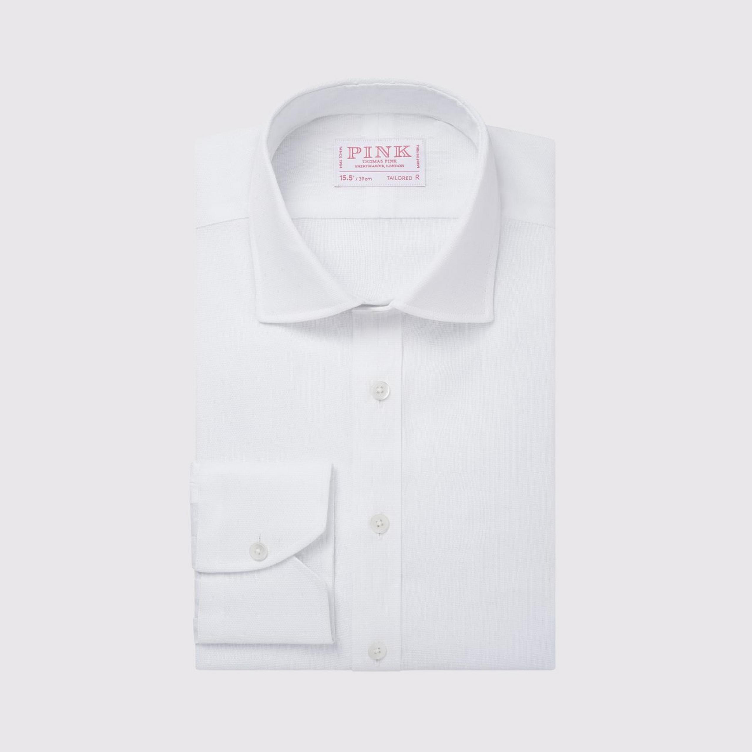 White Tailored Fit Formal Cotton Basketweave Shirt