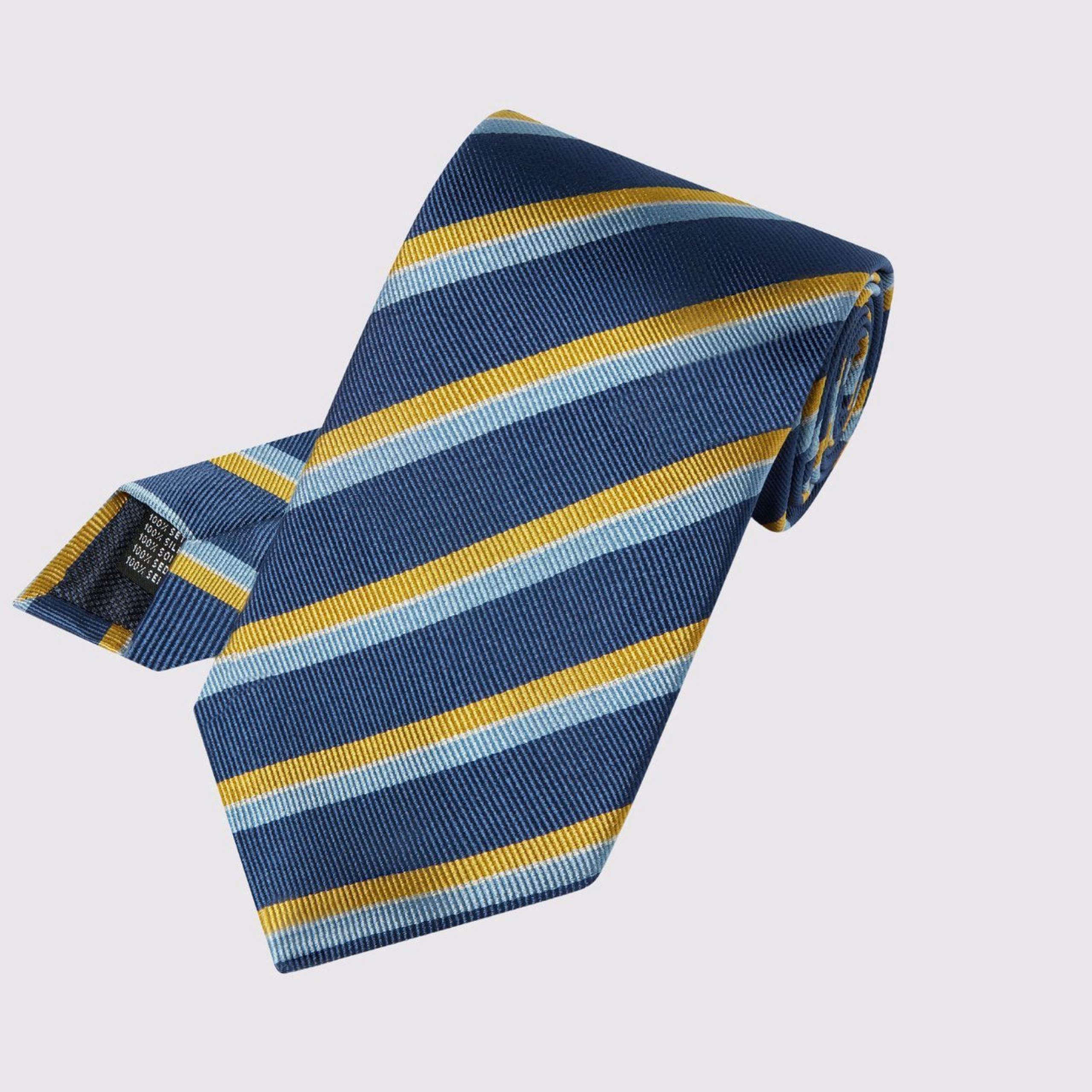 Navy Blue & Yellow Regatta Stripe Silk Woven Tie