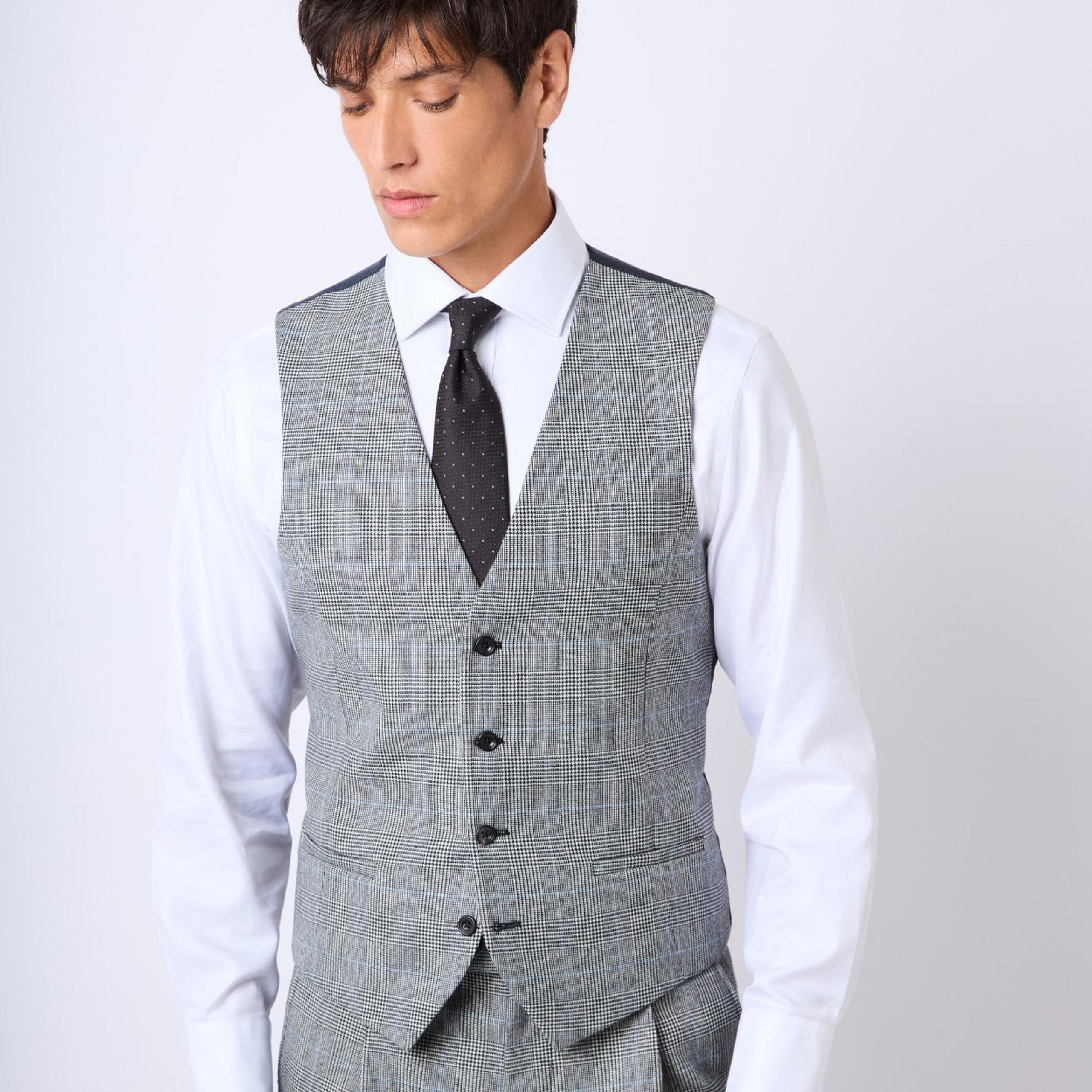 Black & White 4 Button POW Check Wool Waistcoat