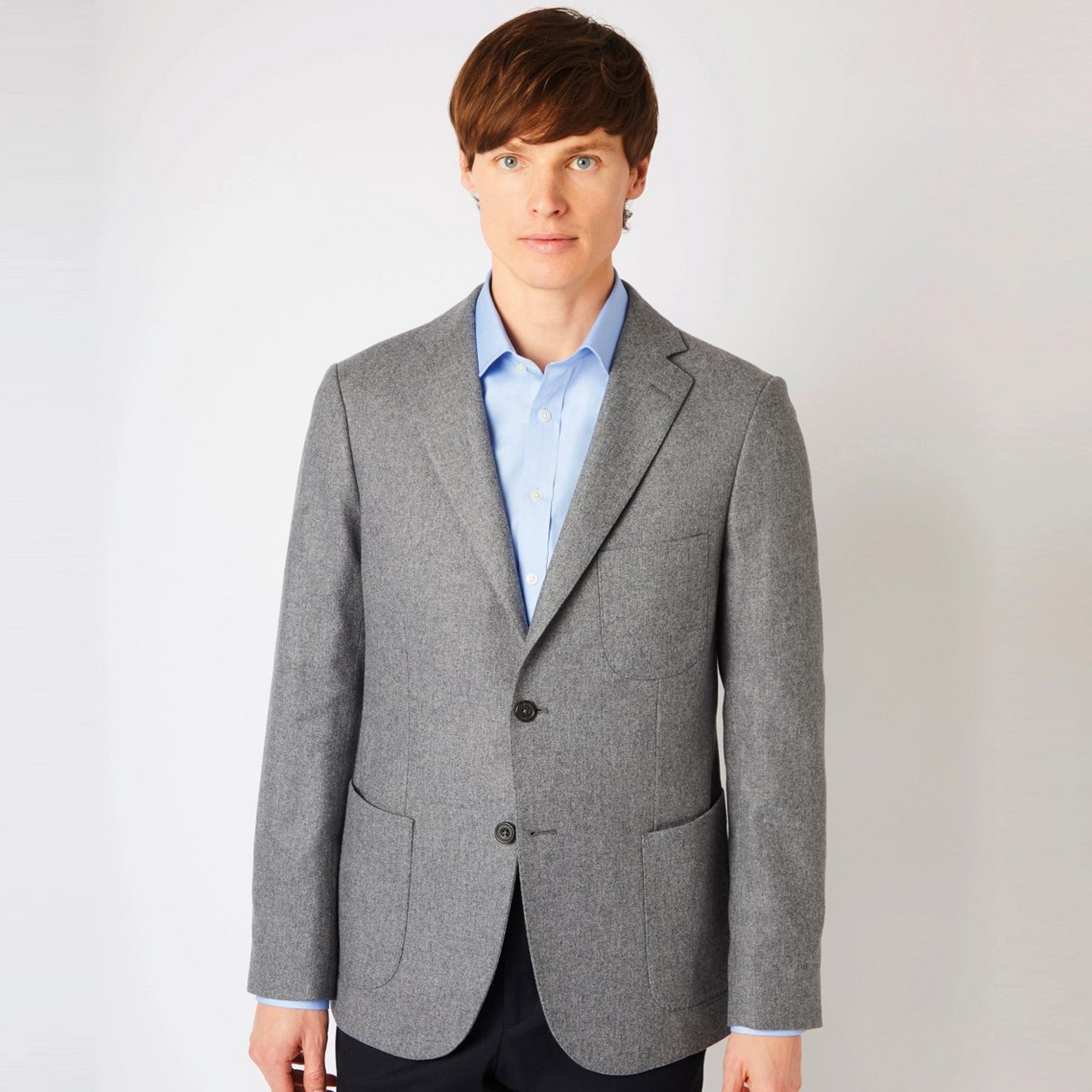 Gray Classic Fit Merino Wool Unstructured Jacket