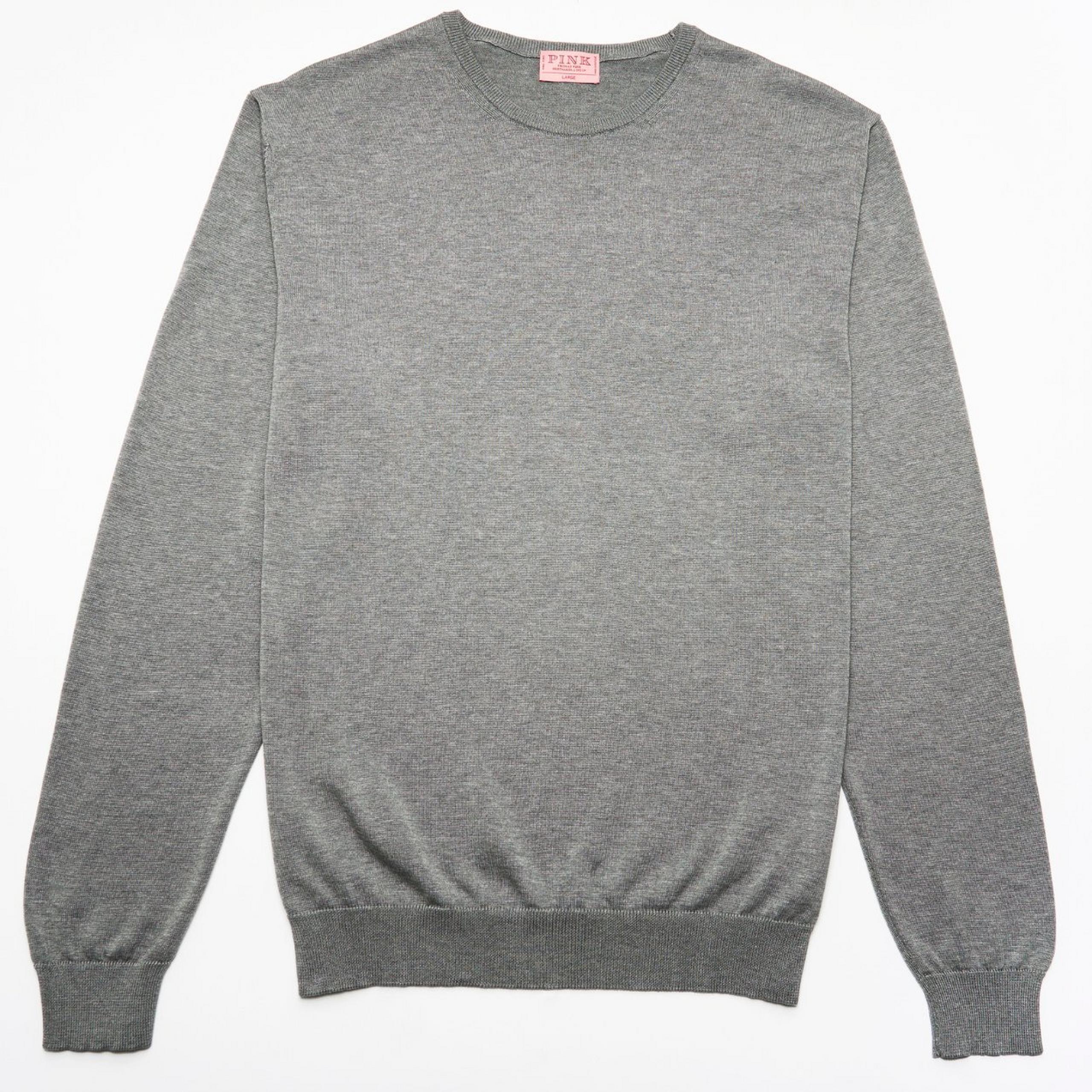 Gray Mercerised Cotton Crew Neck Sweater