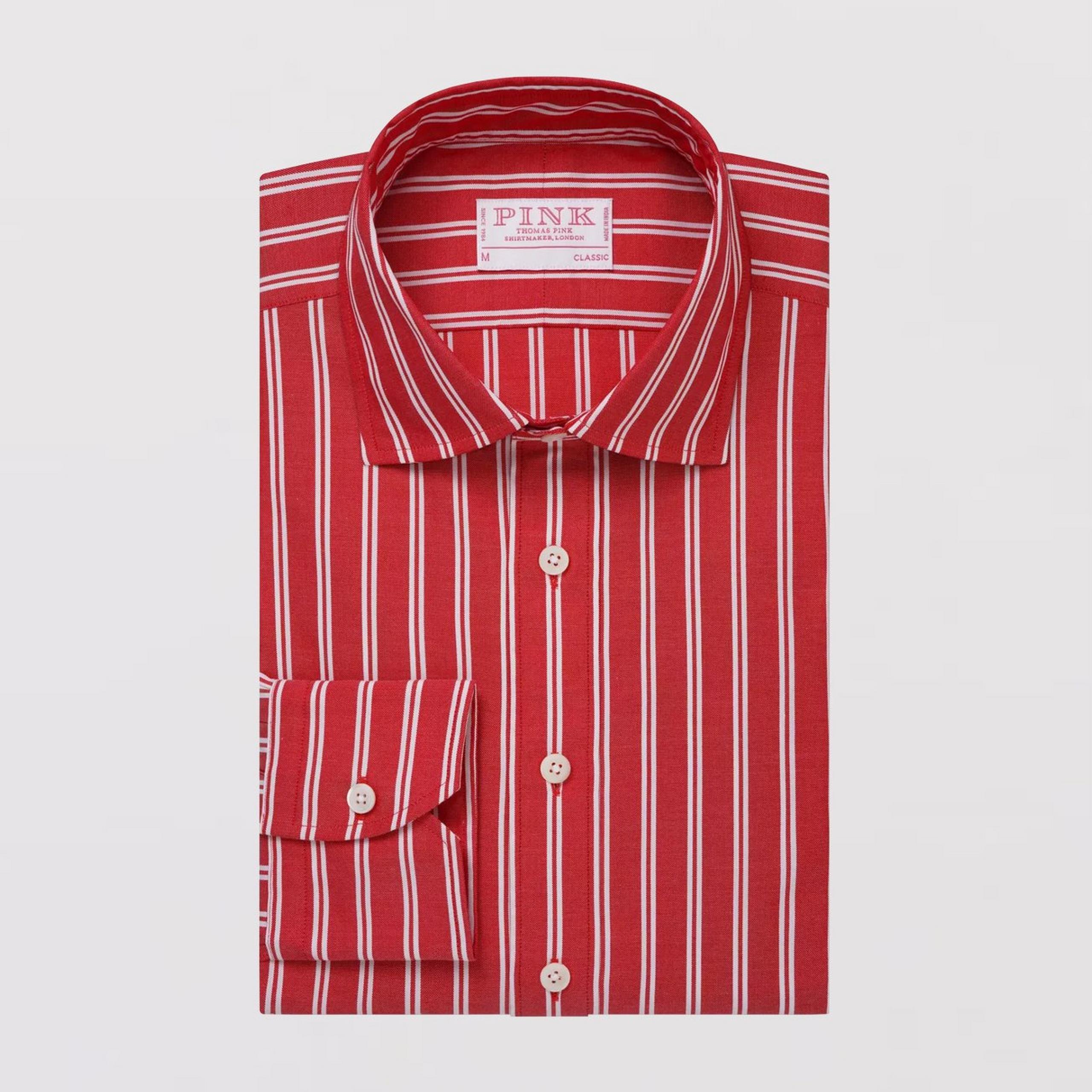 Red & White Classic Fit Smart Casual Oxford Bold Stripe Shirt