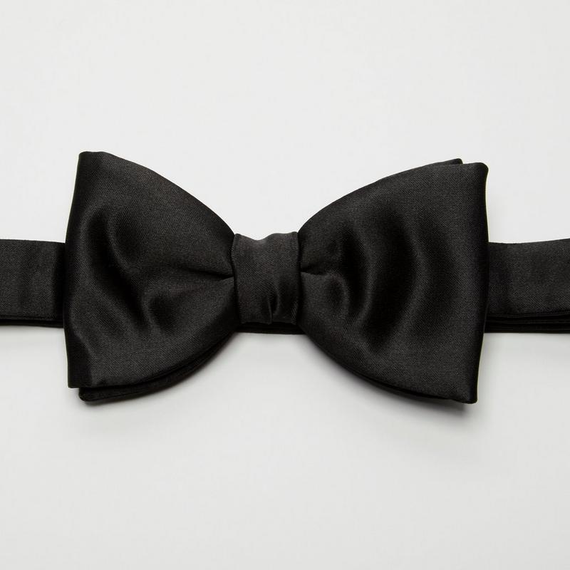 Black Silk Satin Pre-Tied Bow Tie