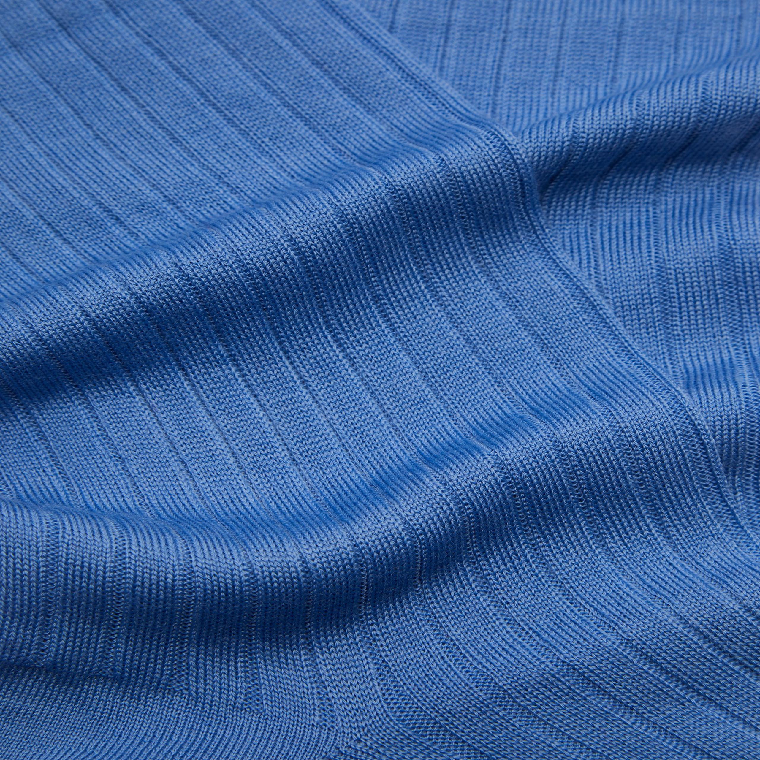 Blue Mid Length Ribbed Merino Wool Socks