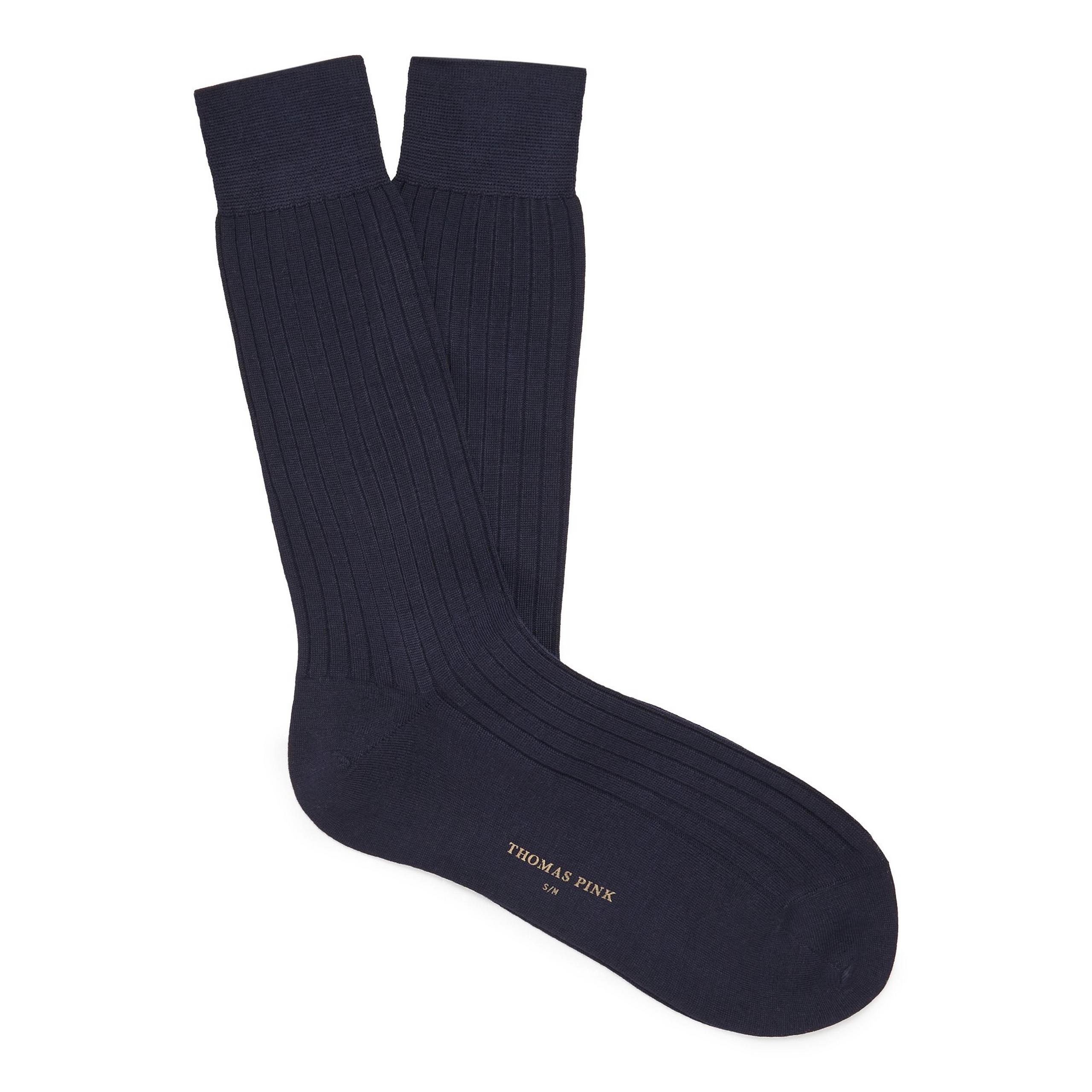 Navy Blue Mid Length Ribbed Merino Wool Socks