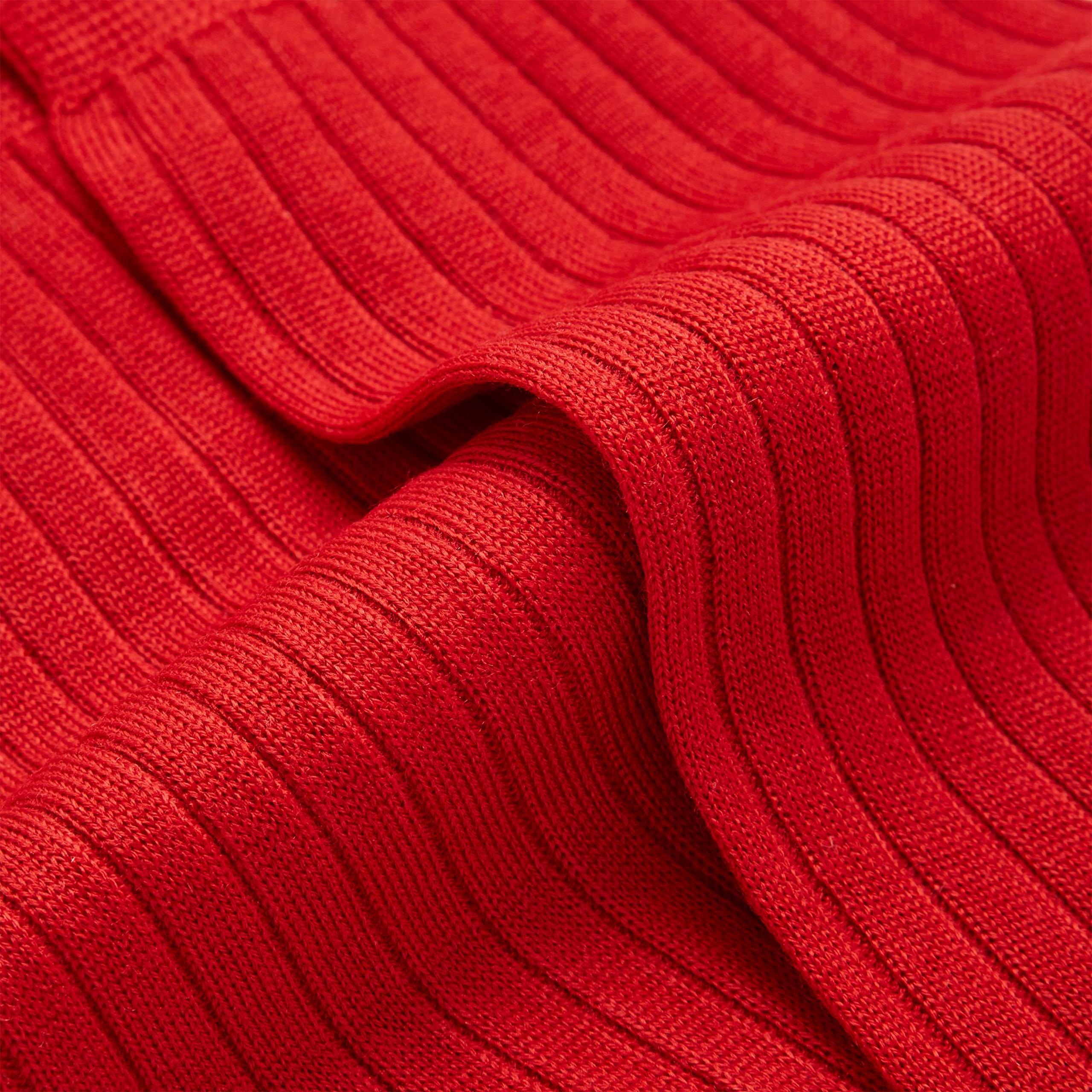 Red Mid Length Ribbed Merino Wool Socks