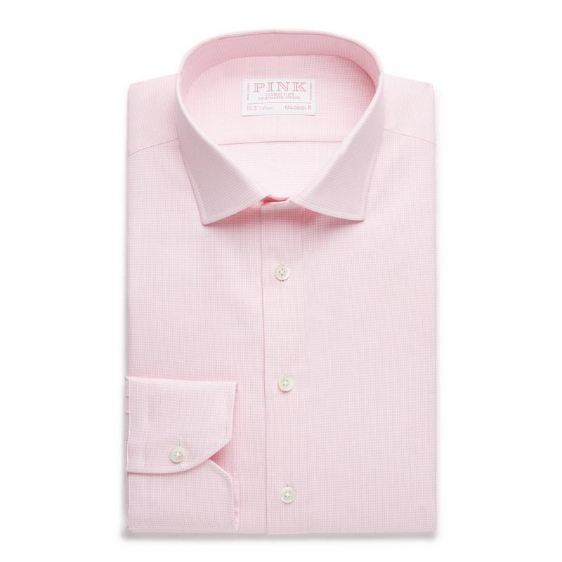 Pink & White Tailored Fit Royal Twill Puppytooth Dress Shirt