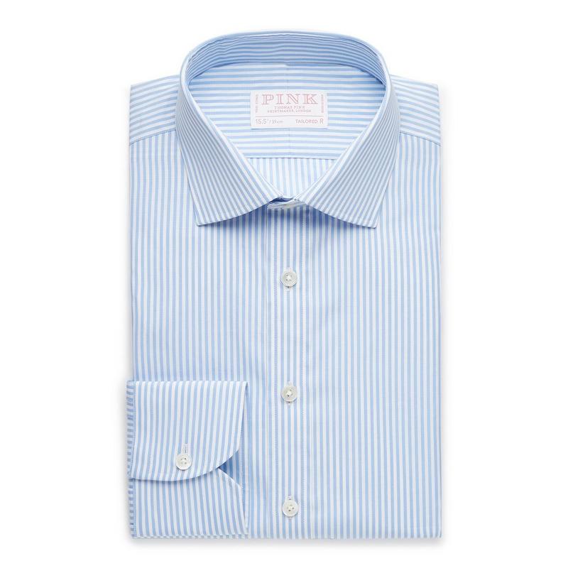 Pale Blue & White Tailored Fit Formal Poplin Bengal Stripe Shirt