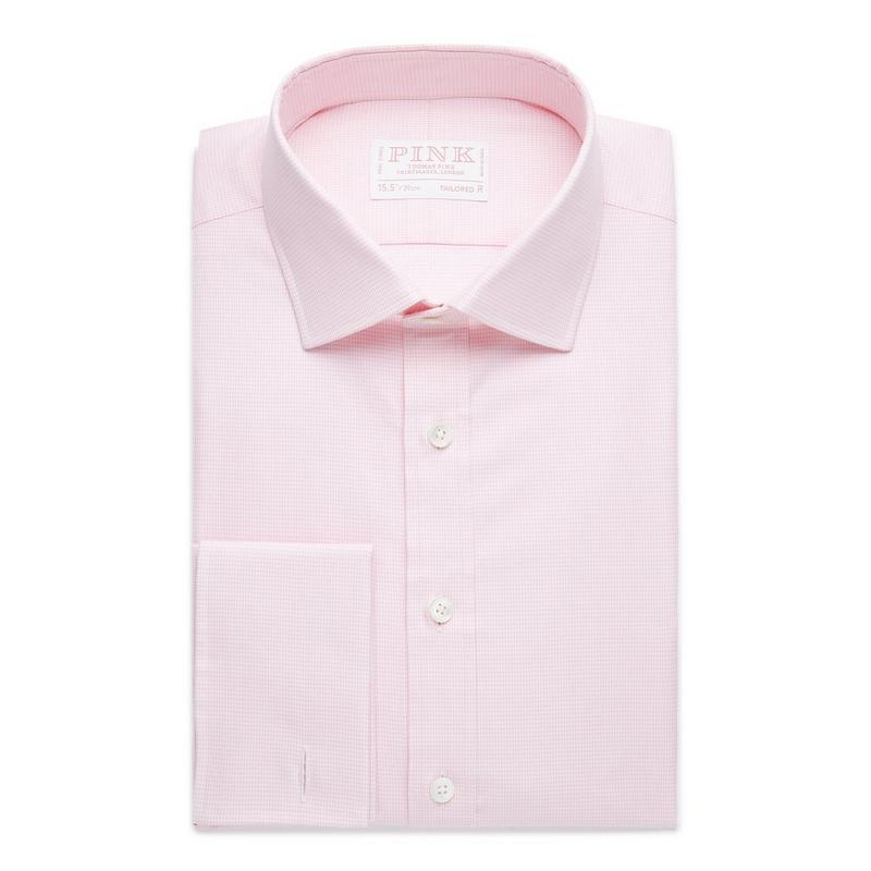 Pink & White Tailored Fit Formal Royal Twill Puppytooth Shirt