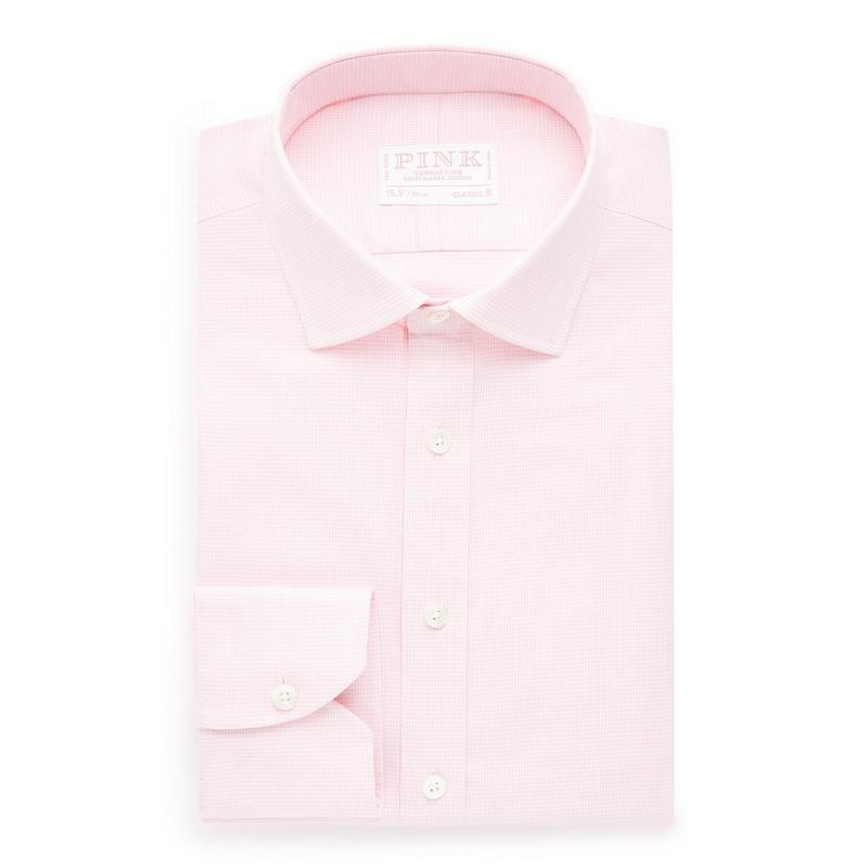 Pink & White Classic Fit Royal Twill Puppytooth Dress Shirt