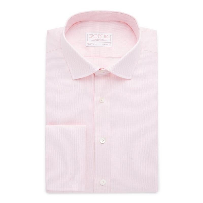 Pink & White Classic Fit Formal Royal Twill Puppytooth Shirt