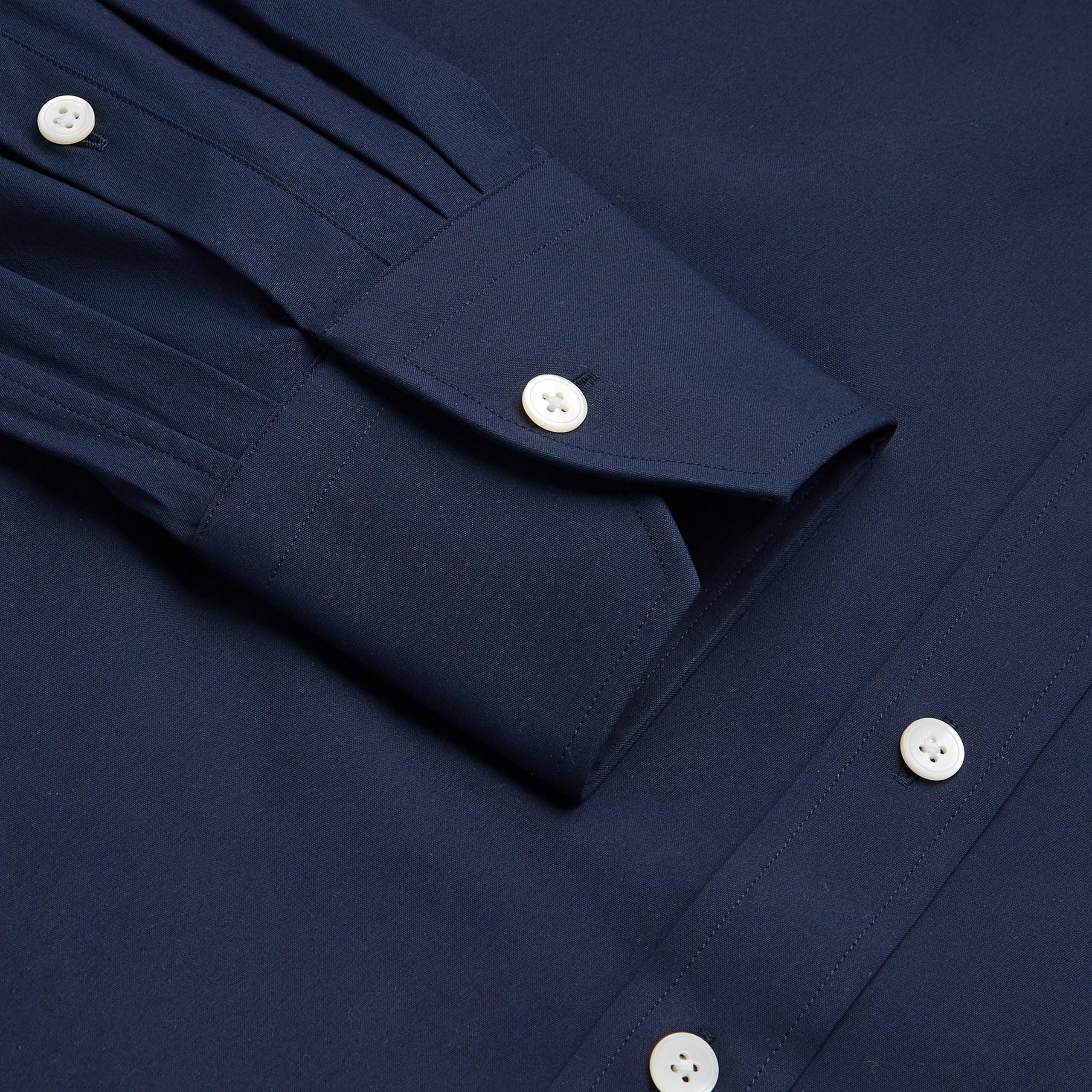 Navy Blue Athletic Fit Formal Stretch Plain Poplin Shirt