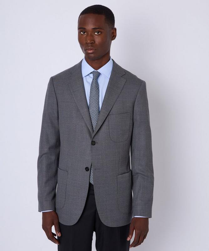 Grey Classic Fit Wool Unstructured Jacket