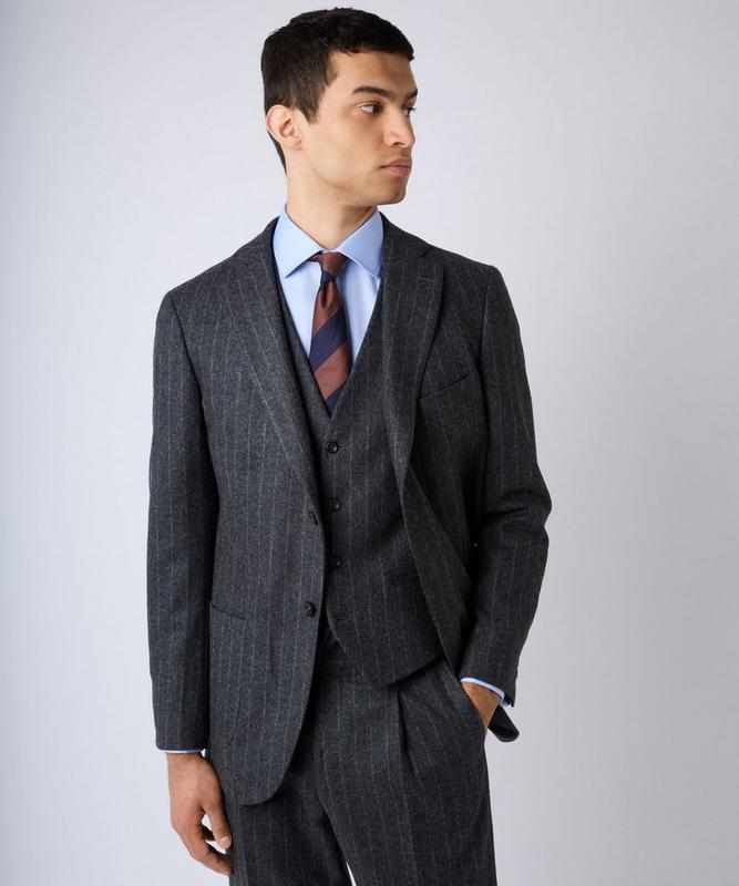 Charcoal Gray Classic Fit Chalk Stripe Merino Wool Jacket 