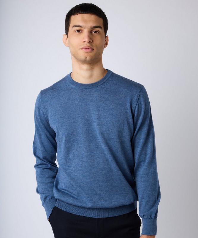 Airforce Blue Merino Wool Crew Neck Sweater