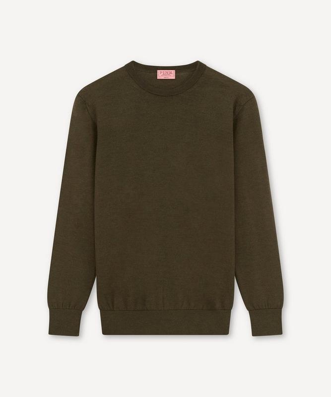 Olive Green Merino Wool Crew Neck Sweater