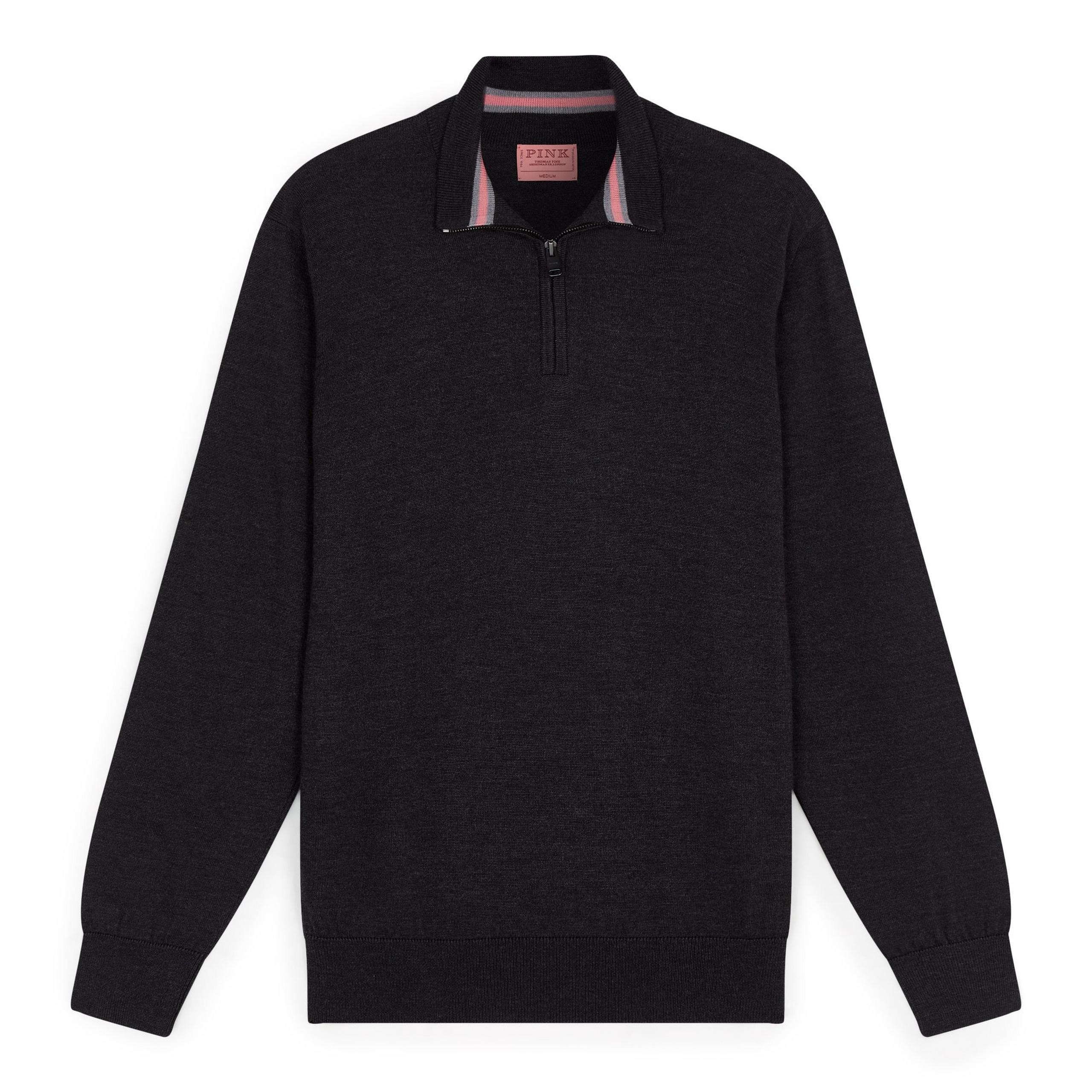 Gray Merino Wool Zip Neck Sweater