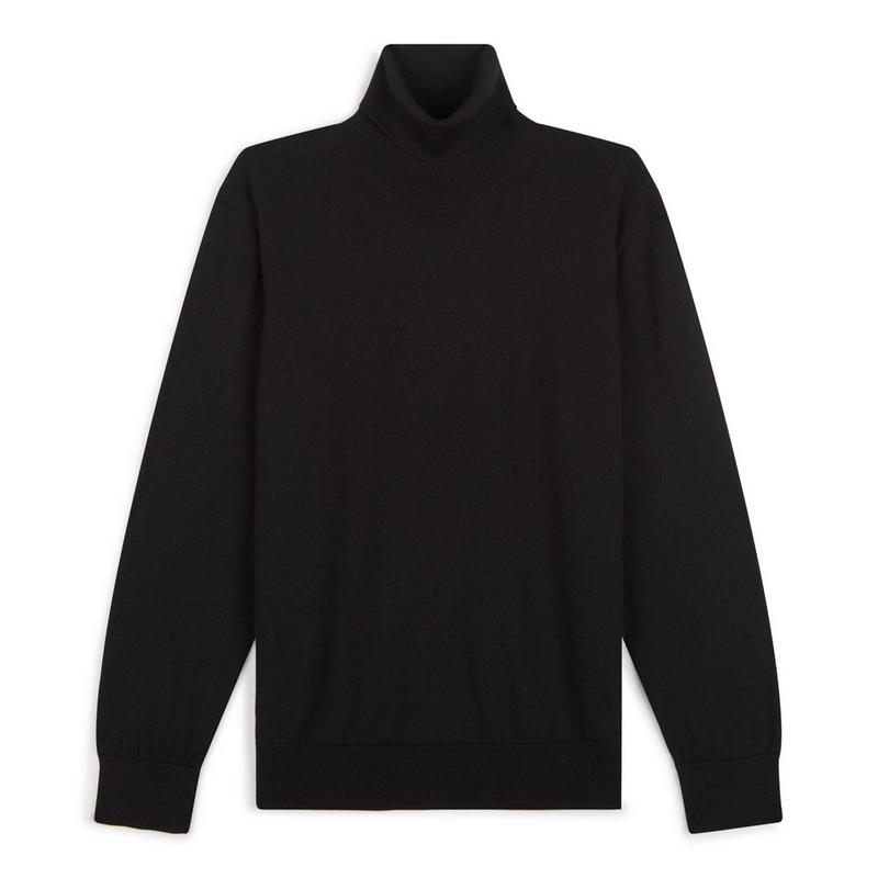 Black Merino Wool Roll Neck Sweater