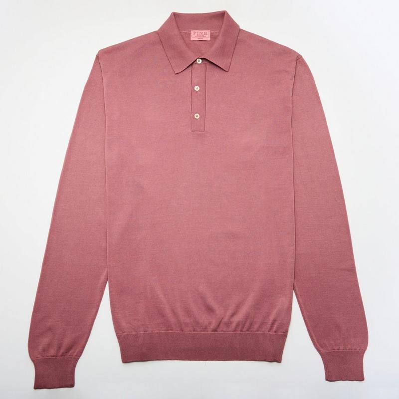 Deep Pink Mercerized Cotton Long Sleeve Polo Shirt