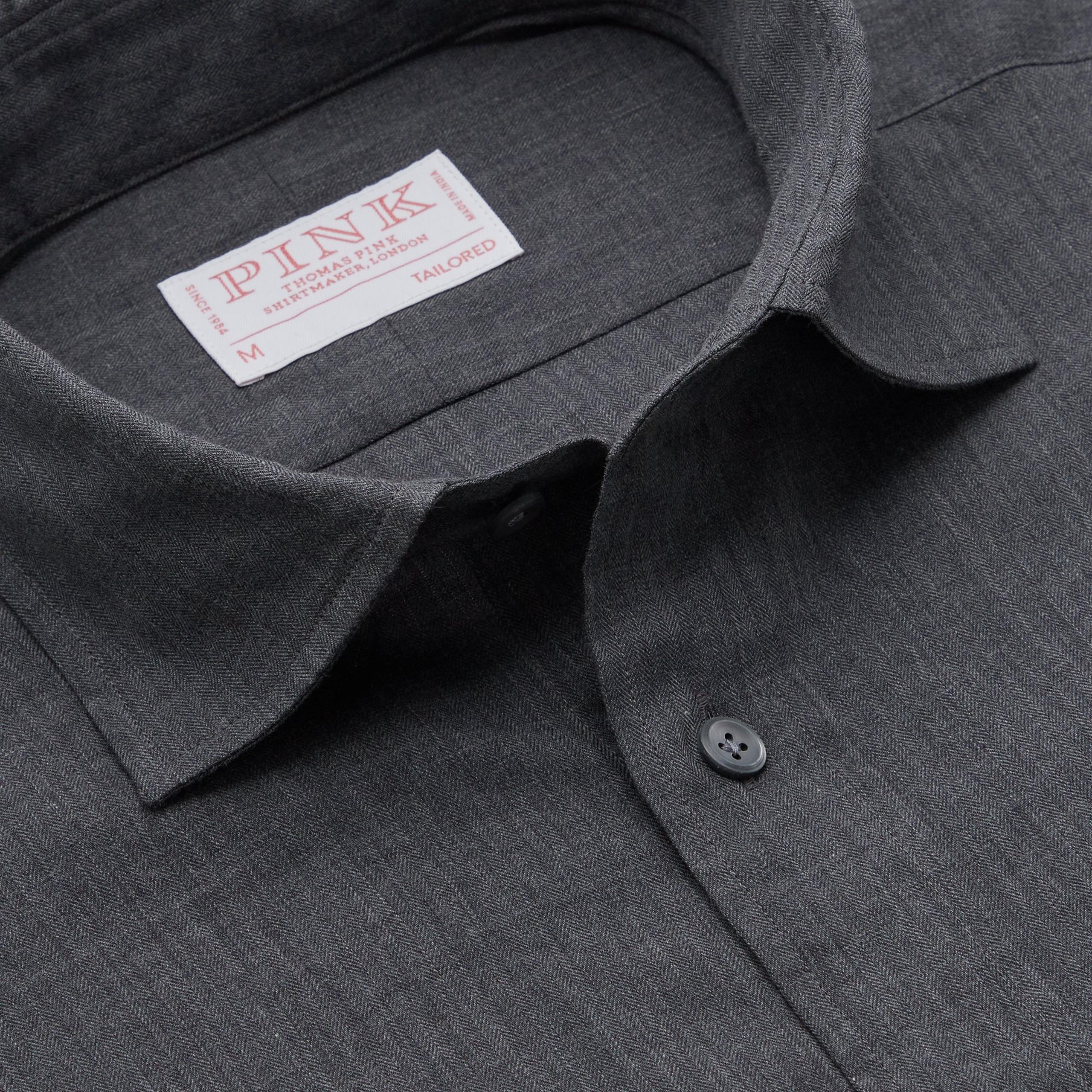 Charcoal Gray Tailored Brushed Herringbone Business Casual Shirt