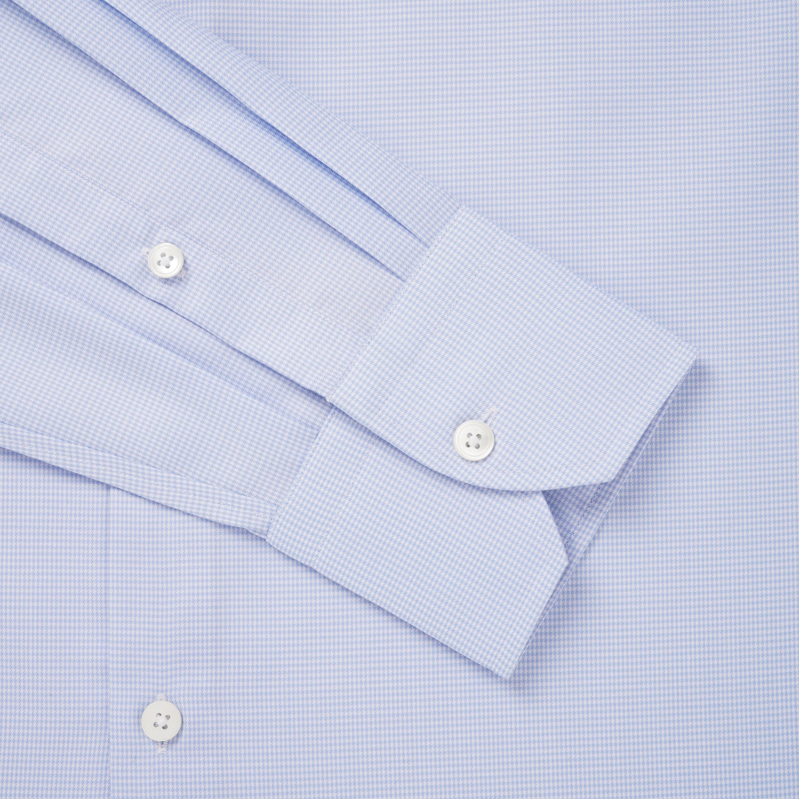 Pale Blue & White Slim Fit Formal Royal Twill Puppytooth Shirt