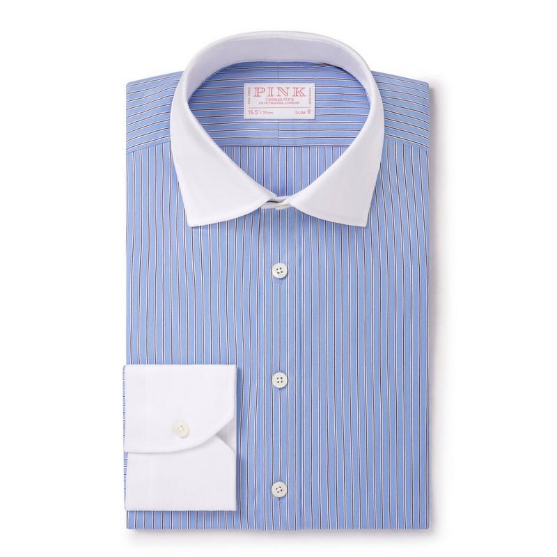 Blue & Navy Slim Fit Formal Regent End on End Stripe Shirt
