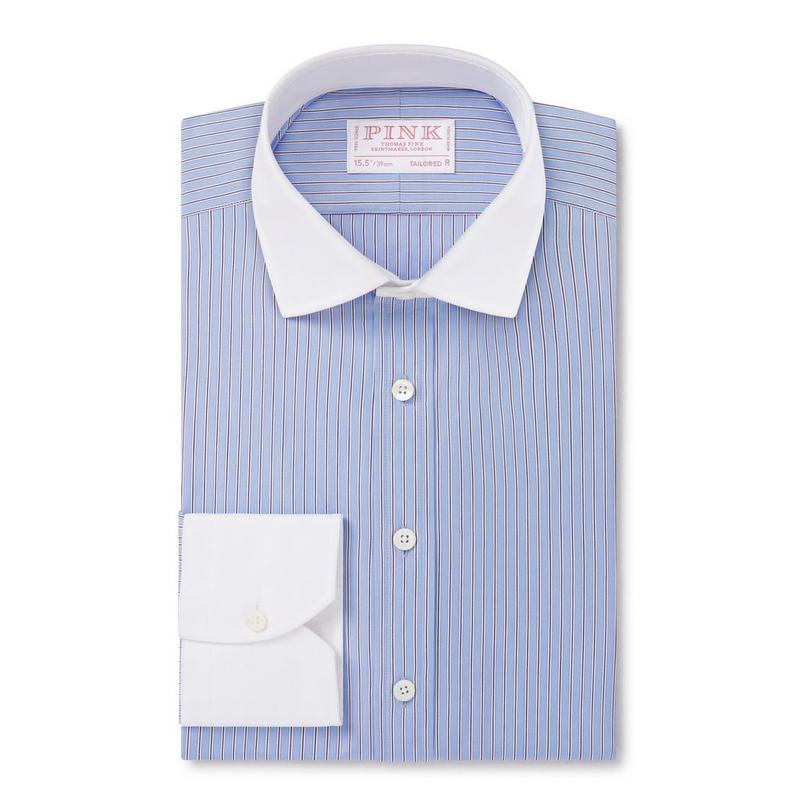Blue & Navy Tailored Fit Regent End on End Stripe Dress Shirt