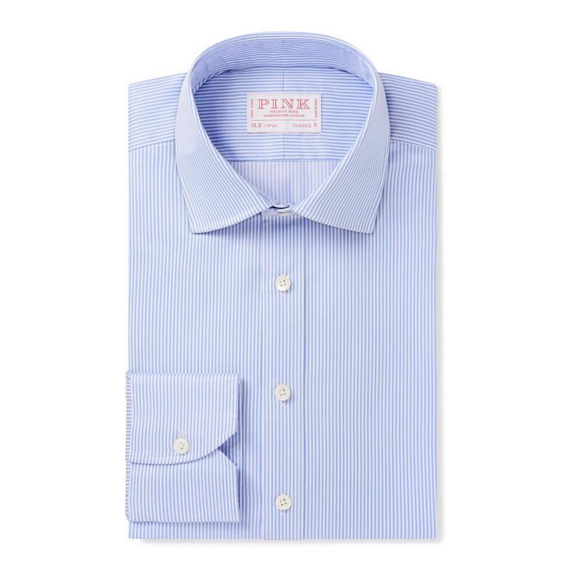 Pale Blue & White Classic Fit Journey Twill Stripe Dress Shirt