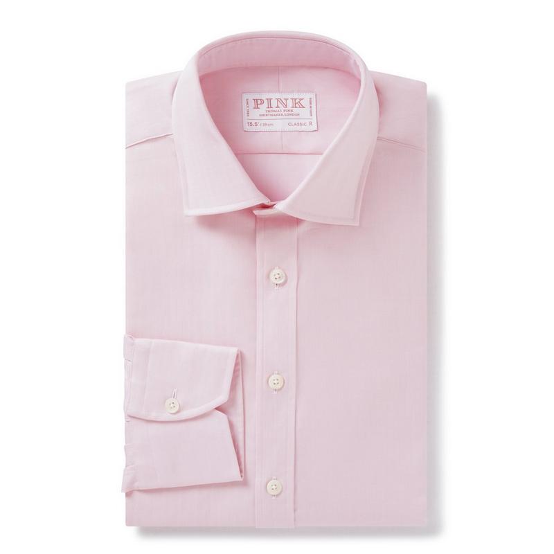 Pink & White Classic Fit Formal Herringbone Shirt