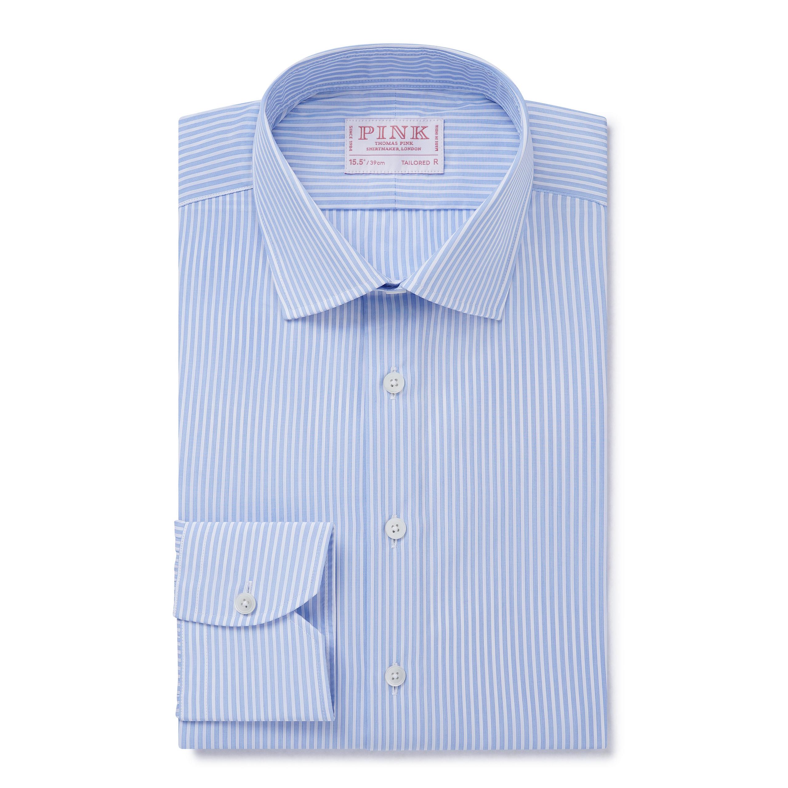 Pale Blue & White Tailored Fit Formal Egyptian Cotton Stripe Shirt