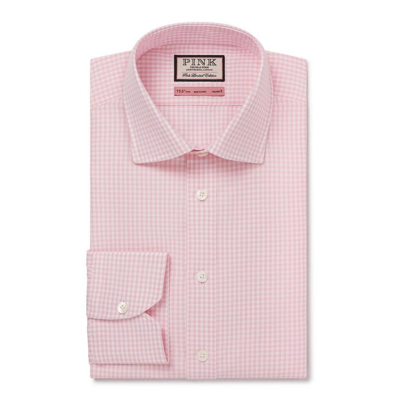Pale Pink & White Tailored Fit Mini Oxford Gingham Dress Shirt