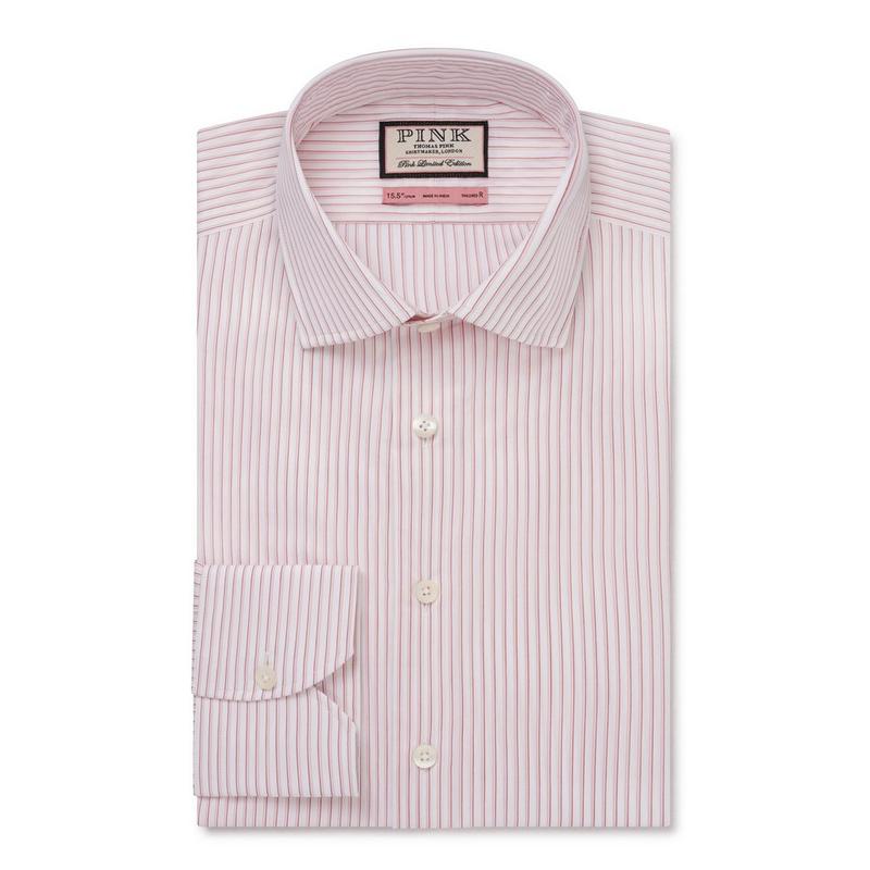 Pink & White Tailored Fit Formal Fine Shadow Stripe Shirt