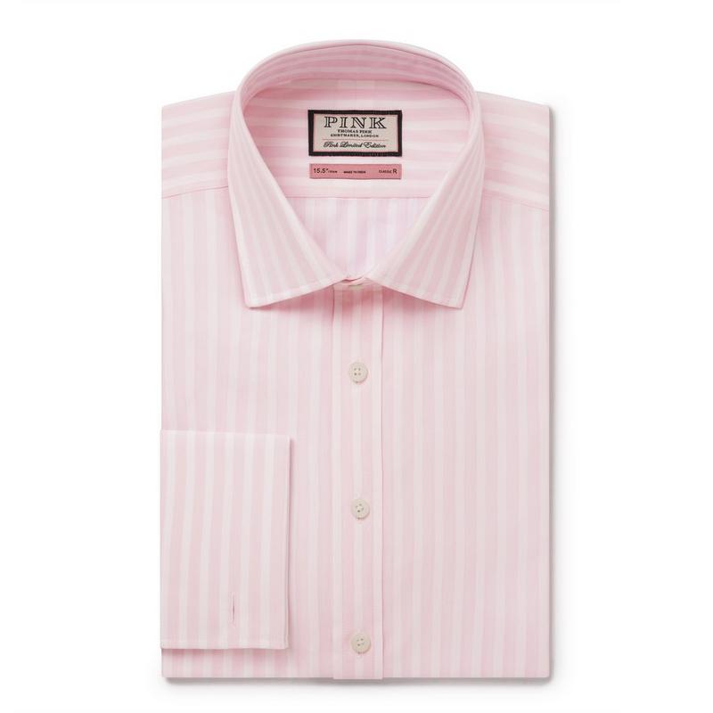 Pale Pink & White Classic Fit Textured Stripe Dress Shirt