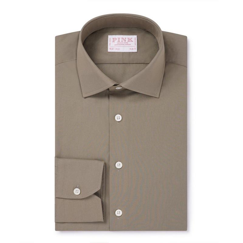 Taupe Slim Fit Formal Plain Washed Cotton Shirt