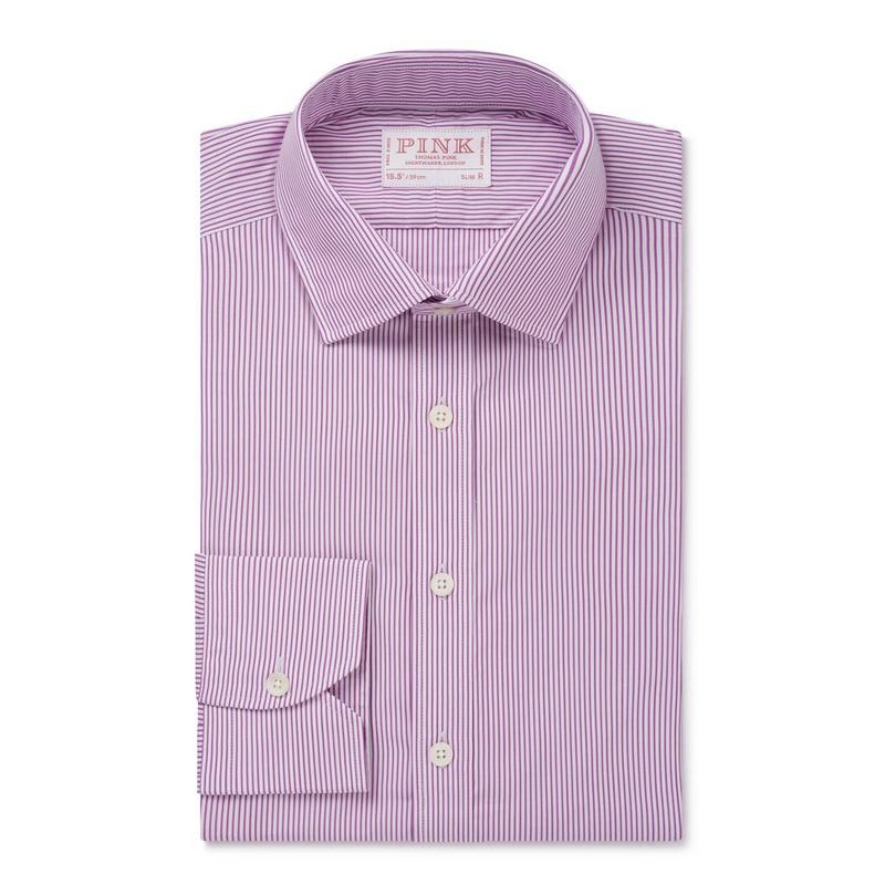 Fuschia Pink Slim Fit Formal Fine Bengal Stripe Shirt