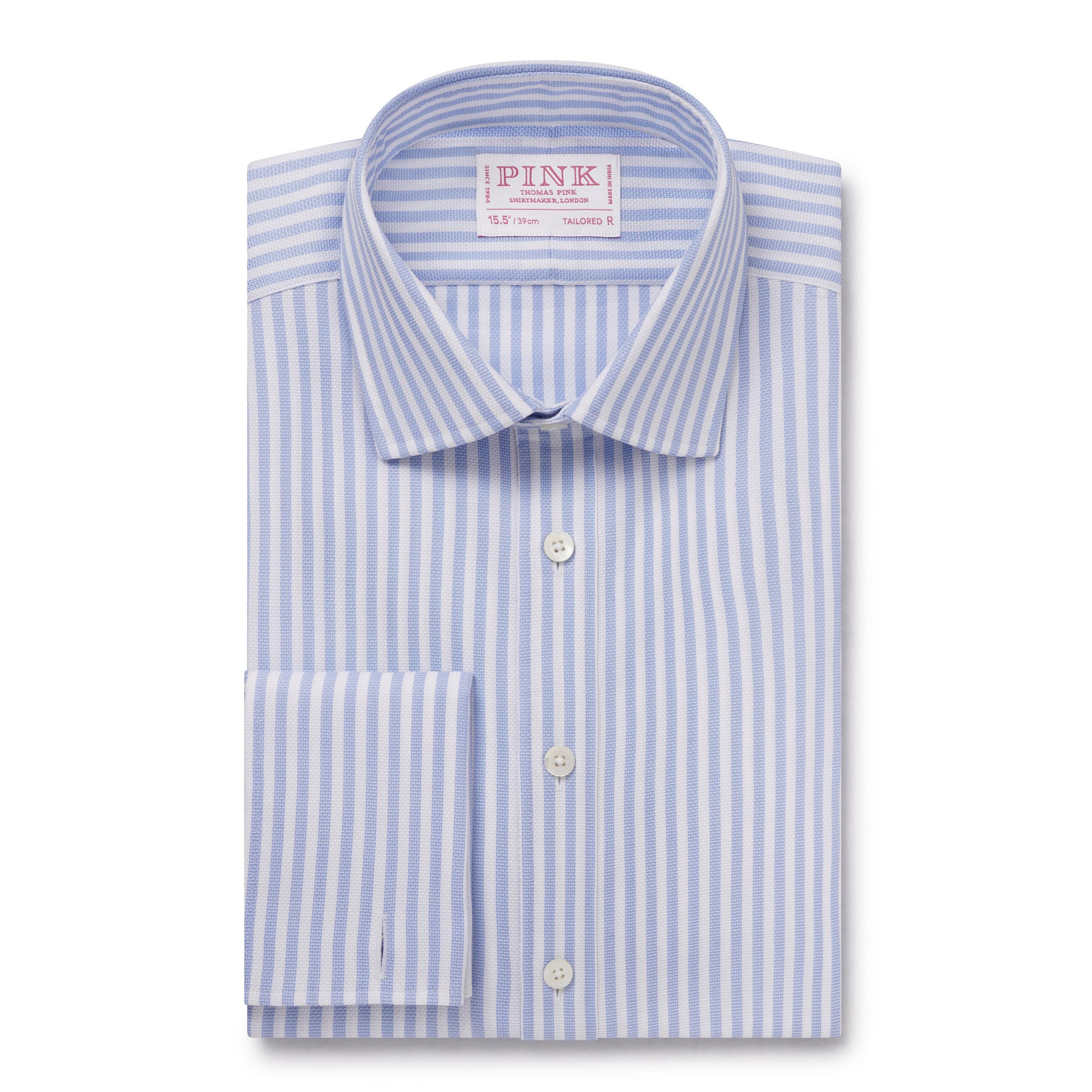 Pale Blue & White Tailored Fit Striped Dobby Dress Shirt