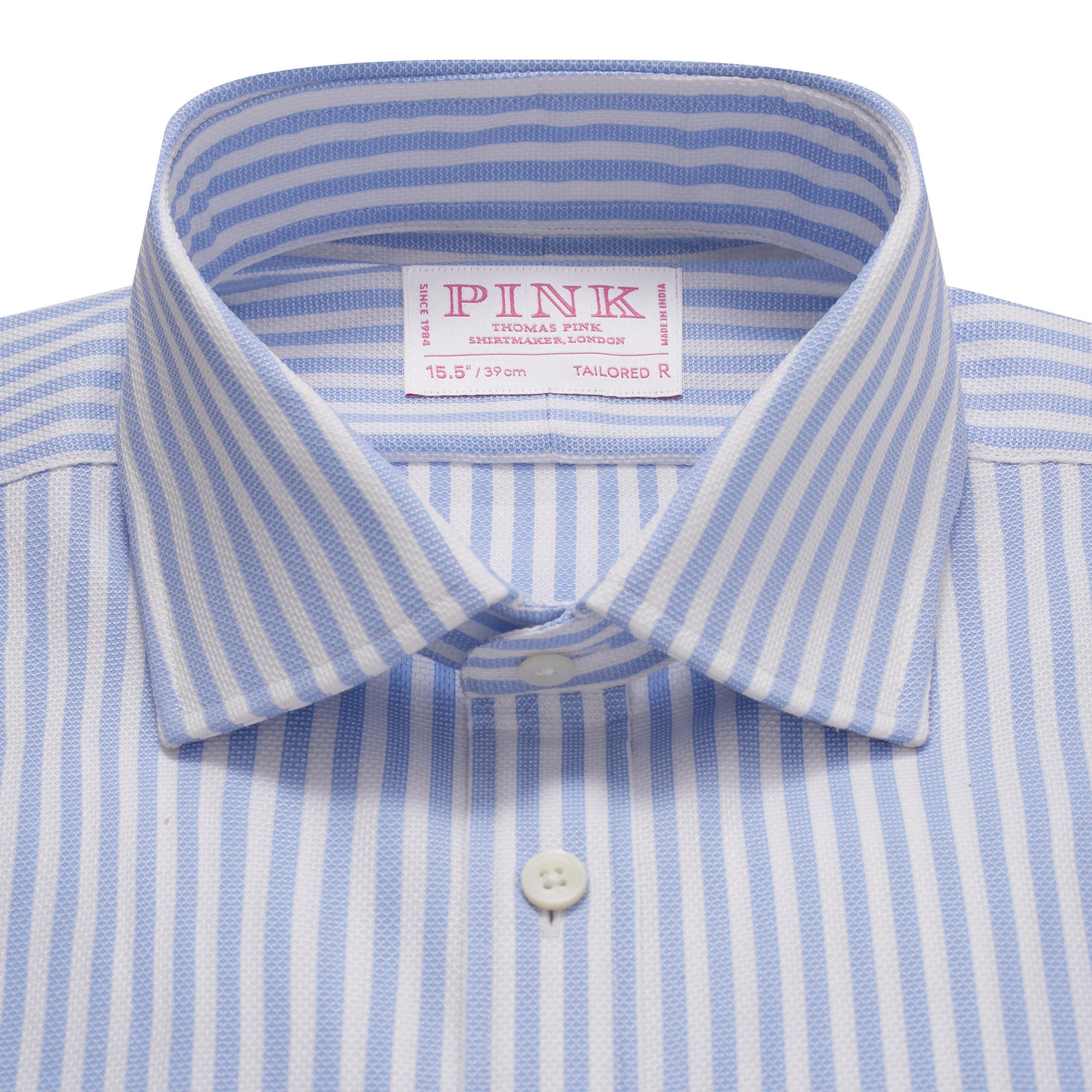 Pale Blue & White Tailored Fit Striped Dobby Dress Shirt