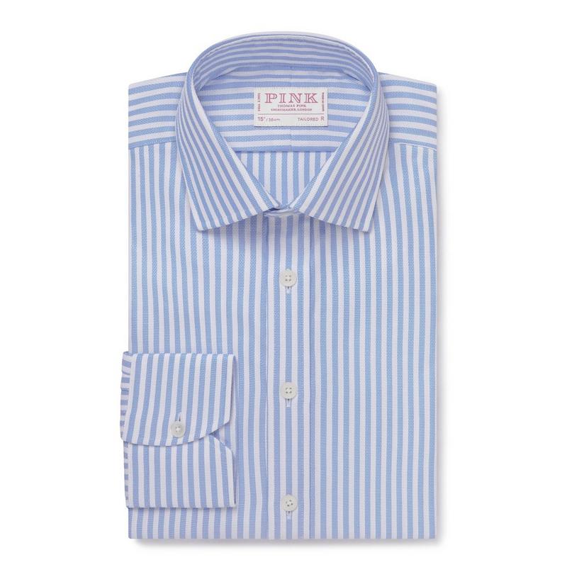 Pale Blue & White Tailored Fit Formal Striped Dobby Shirt