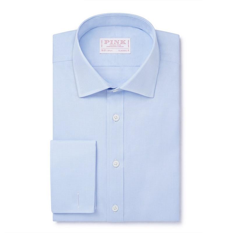 Pale Blue & White Classic Fit Puppytooth Stripe Dress Shirt