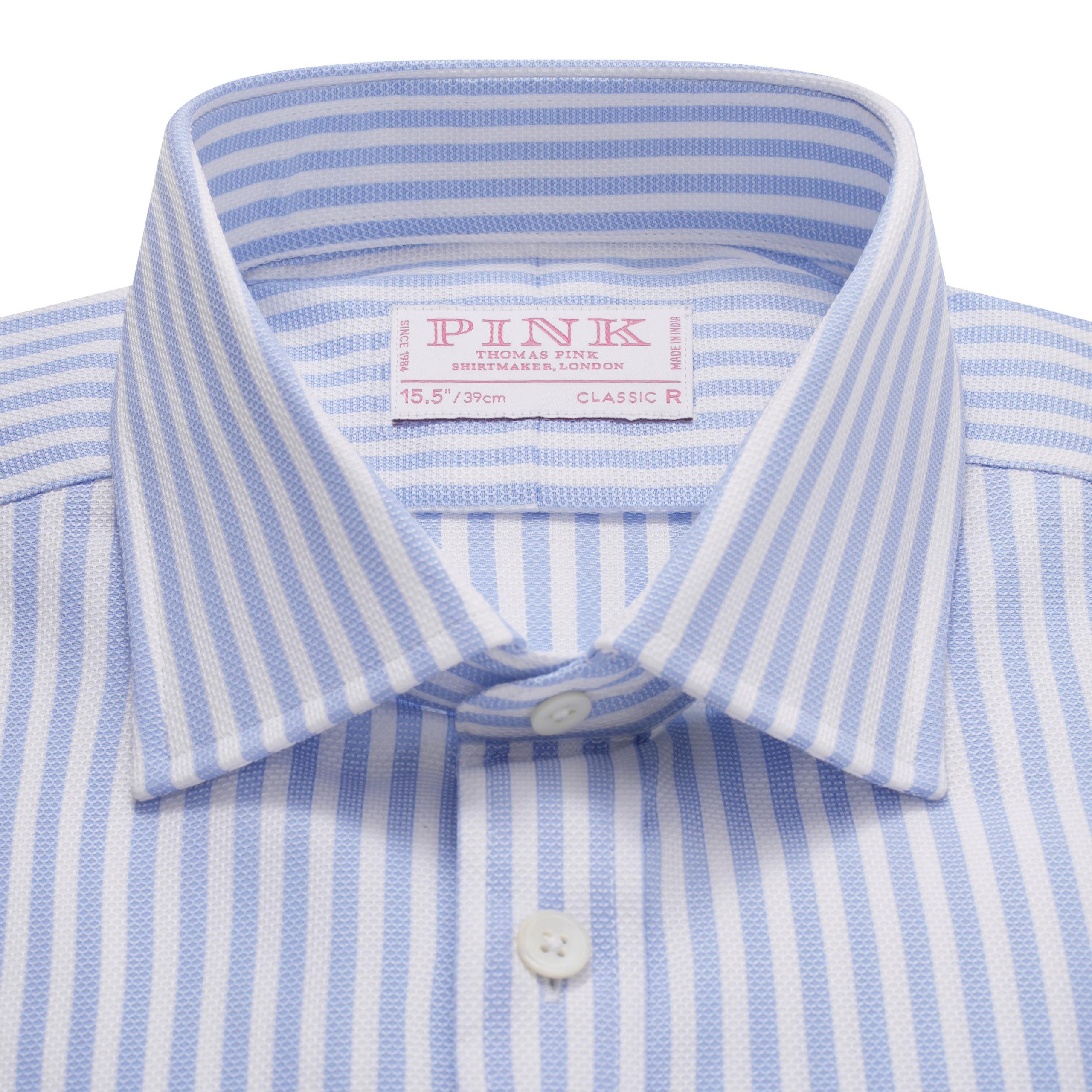 Pale Blue & White Classic Fit Striped Dobby Dress Shirt