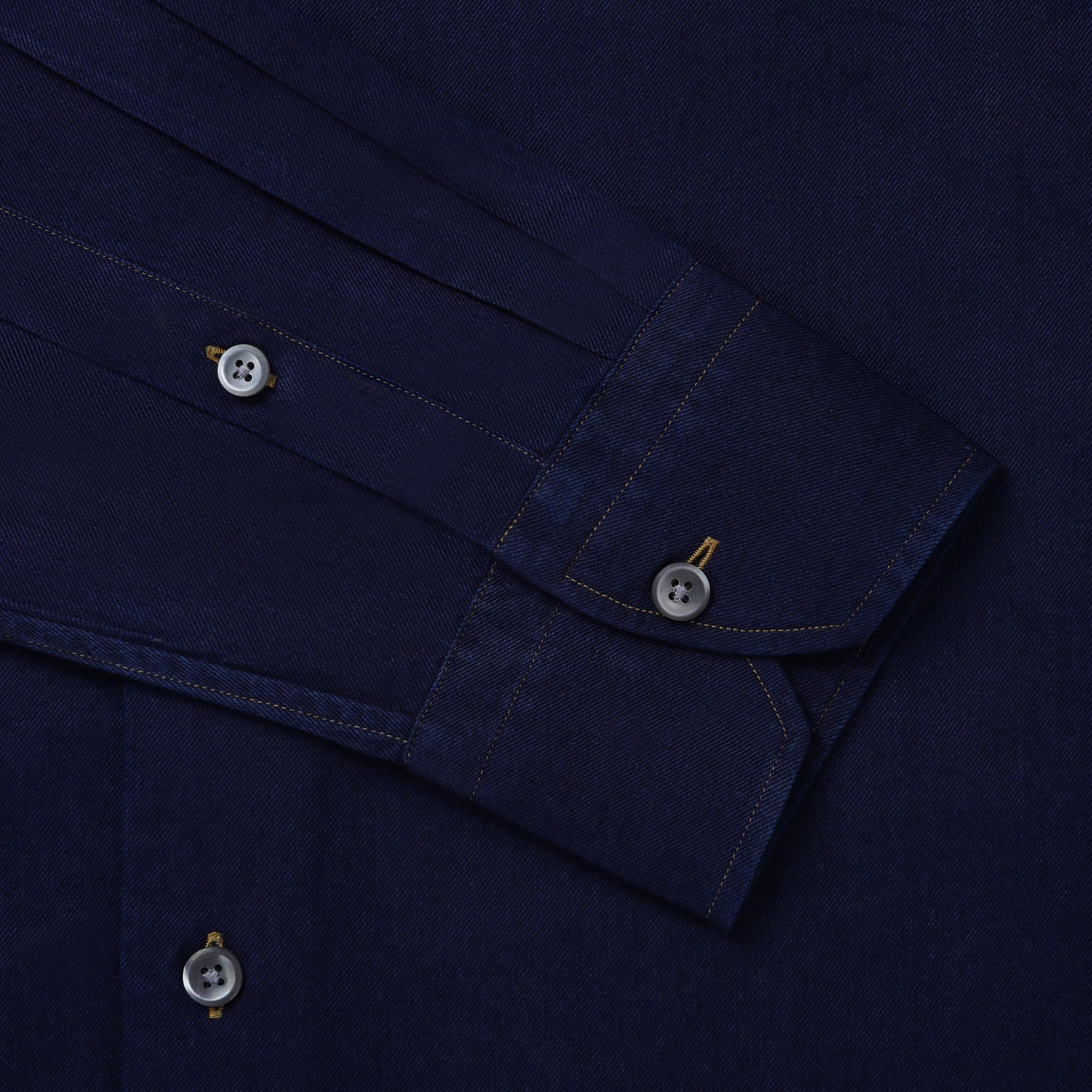 Navy Blue Tailored Fit Smart Casual Cotton Twill Shirt