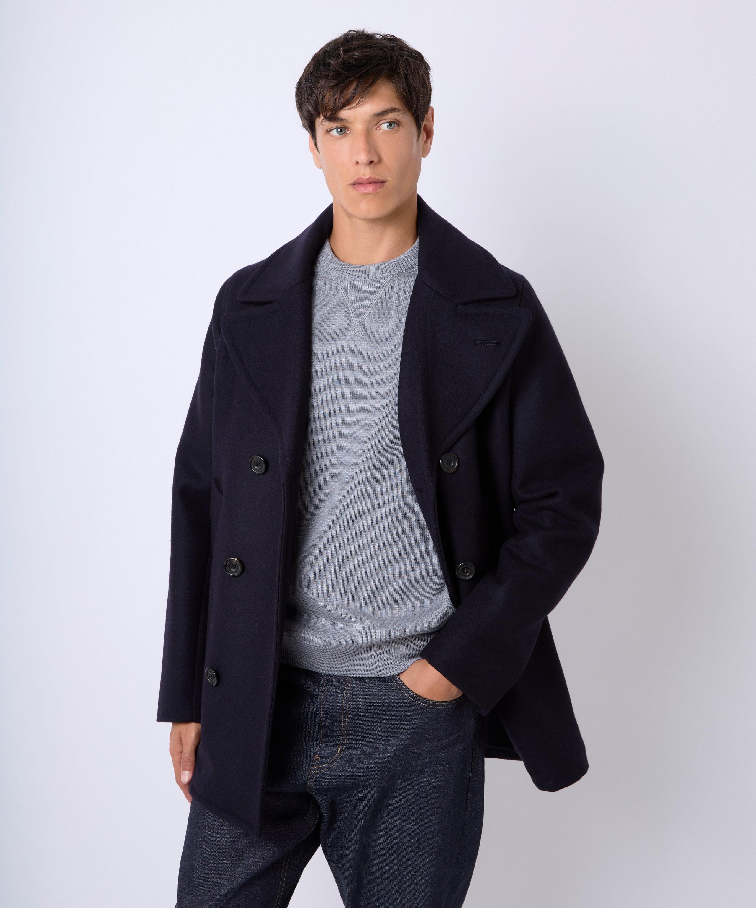 Navy Blue Wool Cashmere Pea Coat