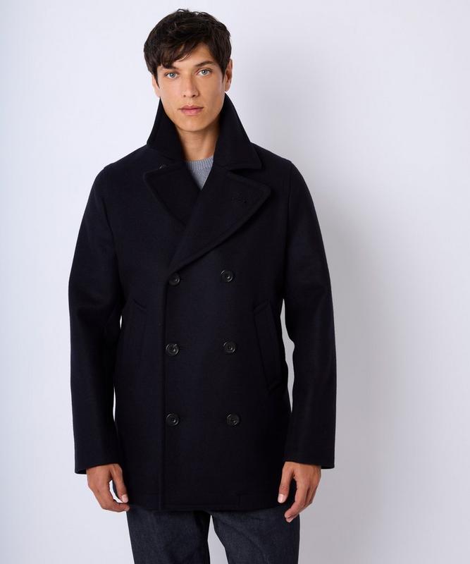 Navy Blue Wool Cashmere Pea Coat