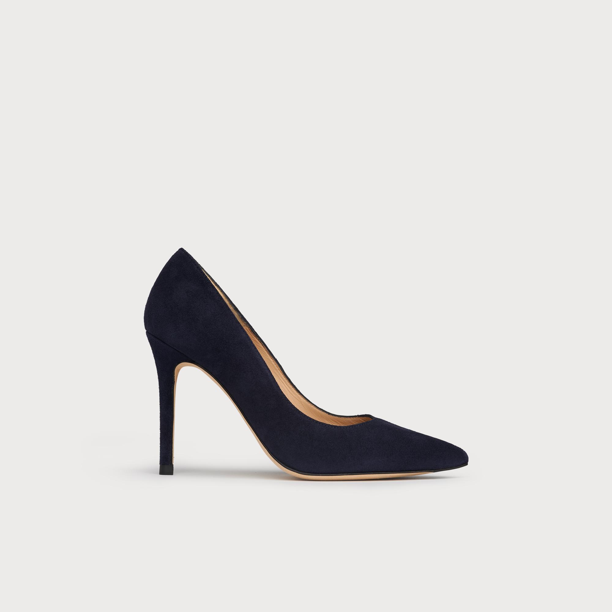 Fern Navy Suede Pointed Toe Courts Navy Blue, Navy Blue